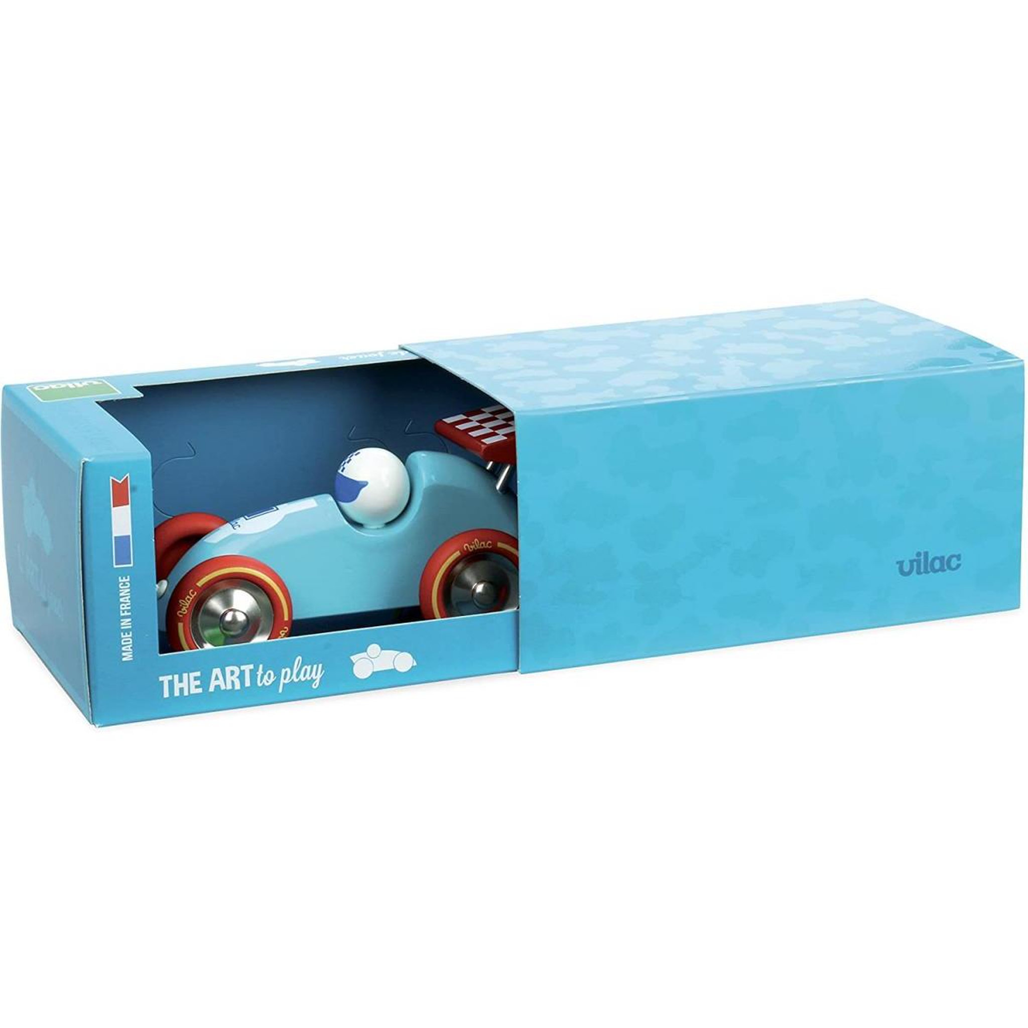 Voir la diapositive 2 : Vilac Voiture de course a trainer turquoise et rouge