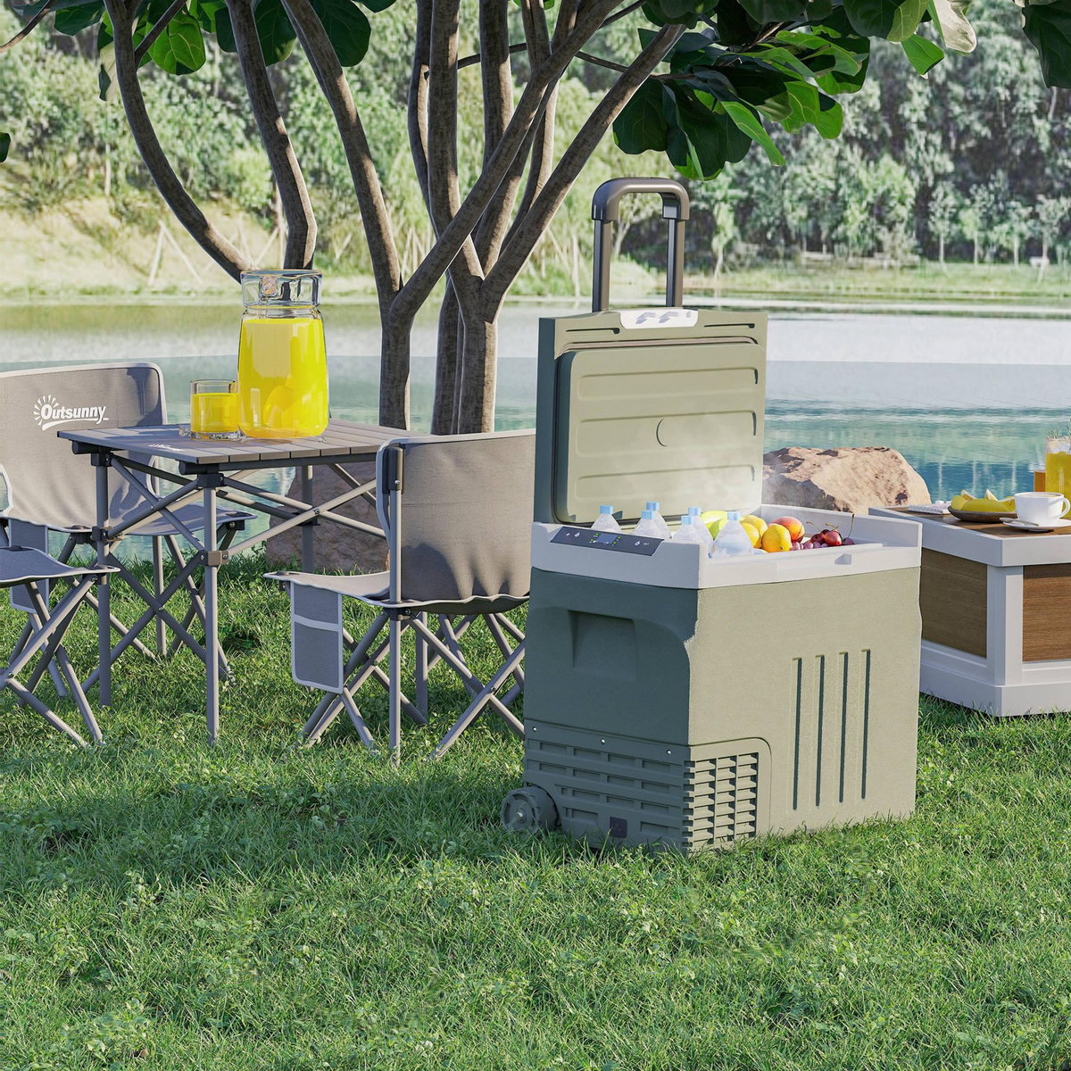 OUTSUNNY Glacière électrique portable 40L modes ECO/MAX -20°C-20°C poignée télescopique alimentation AC/DC vert