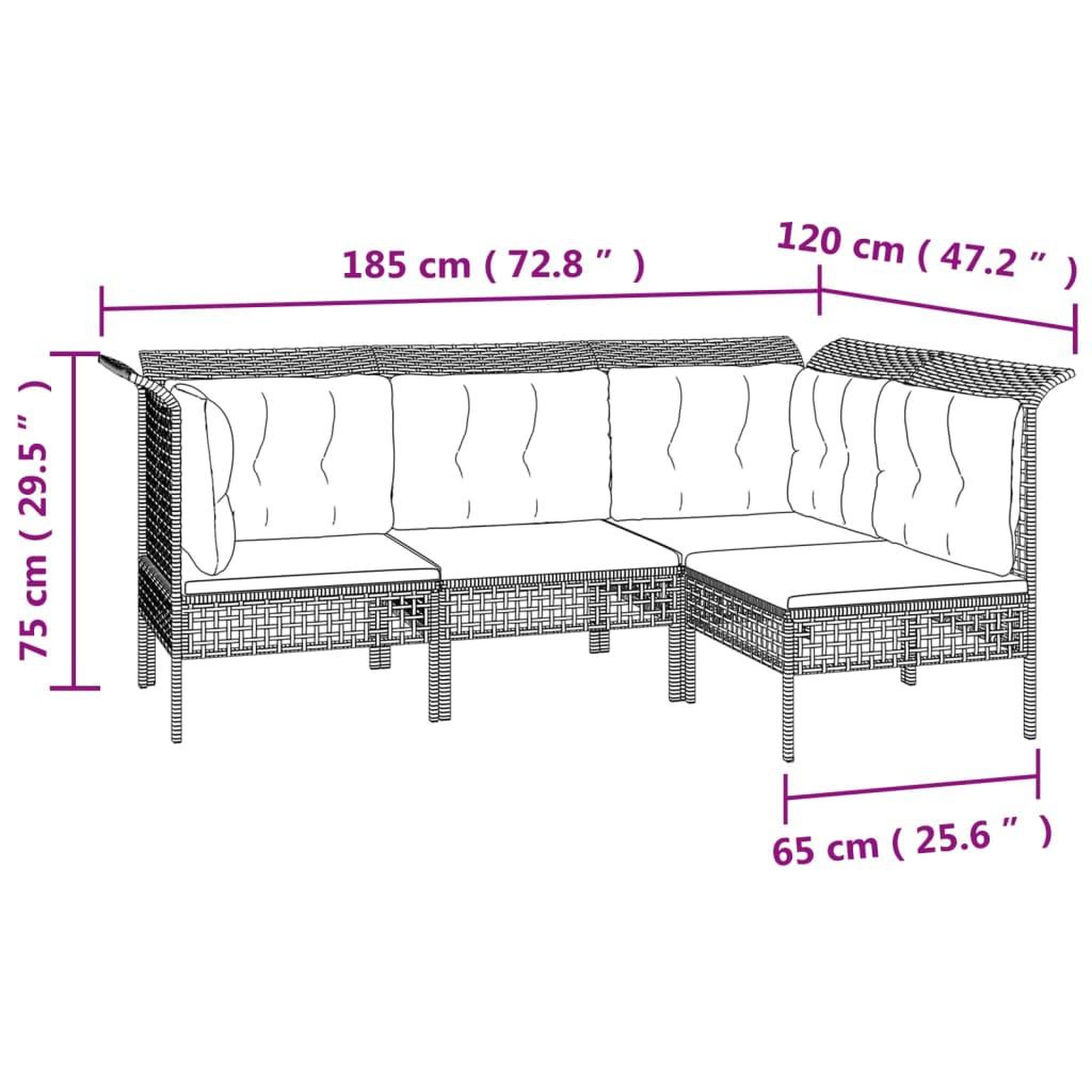 Voir la diapositive 6 : VIDAXL Salon de jardin 4 pcs avec coussins Gris Resine tressee