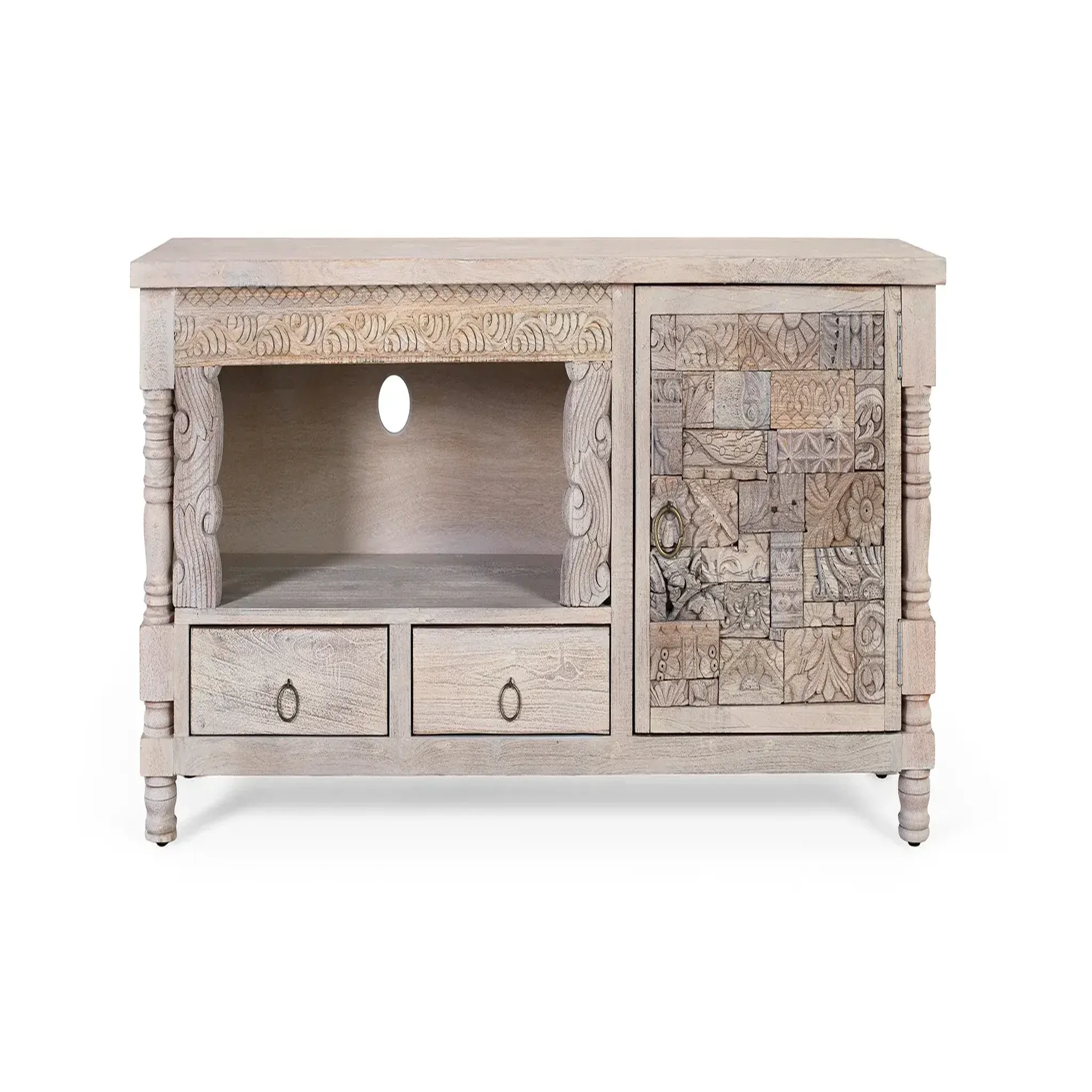 GINER Y COLOMER SL Meuble tv en bois de chêne récupéré 150cm style boho ethnique