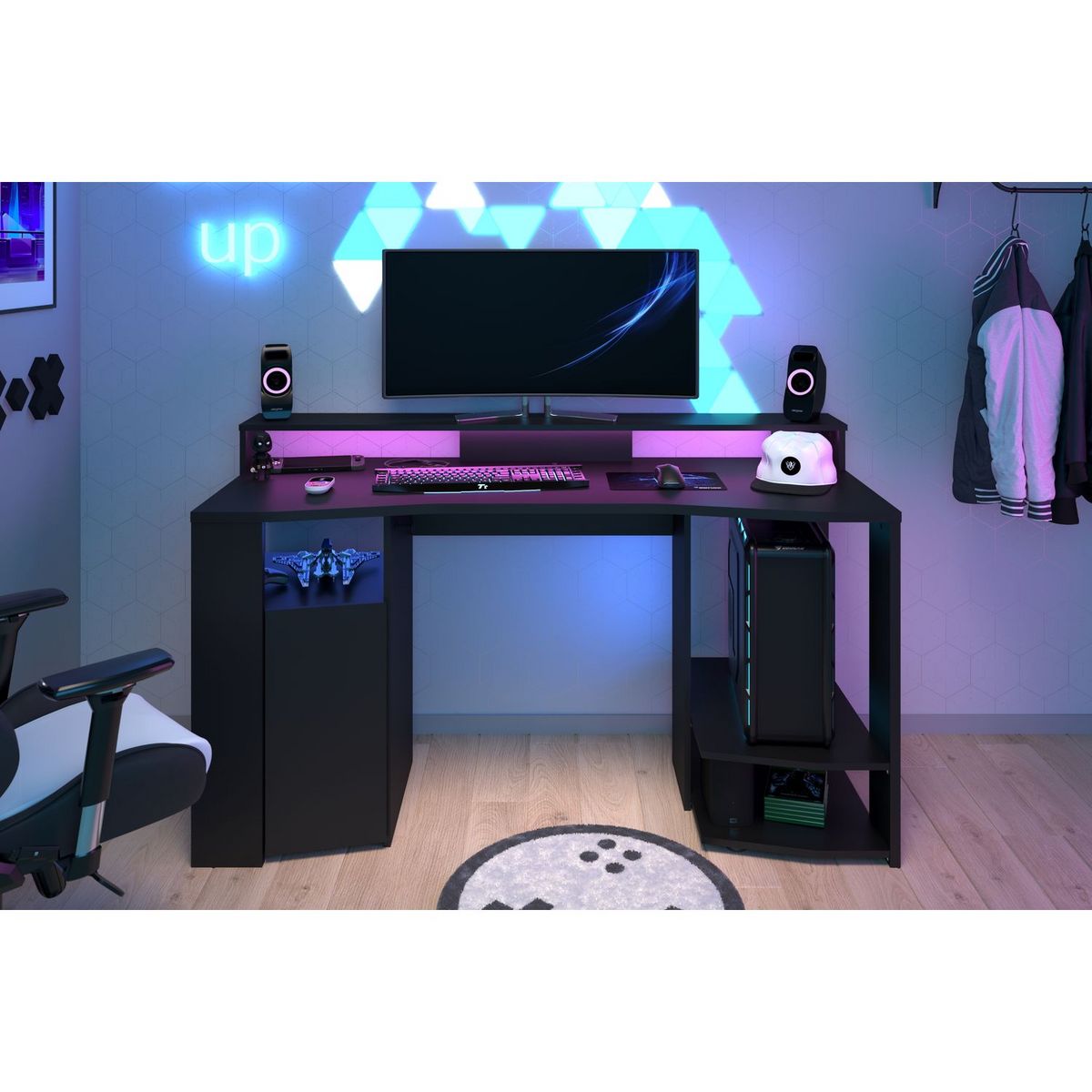 Bureau droit gamer avec leds L152cm XENON