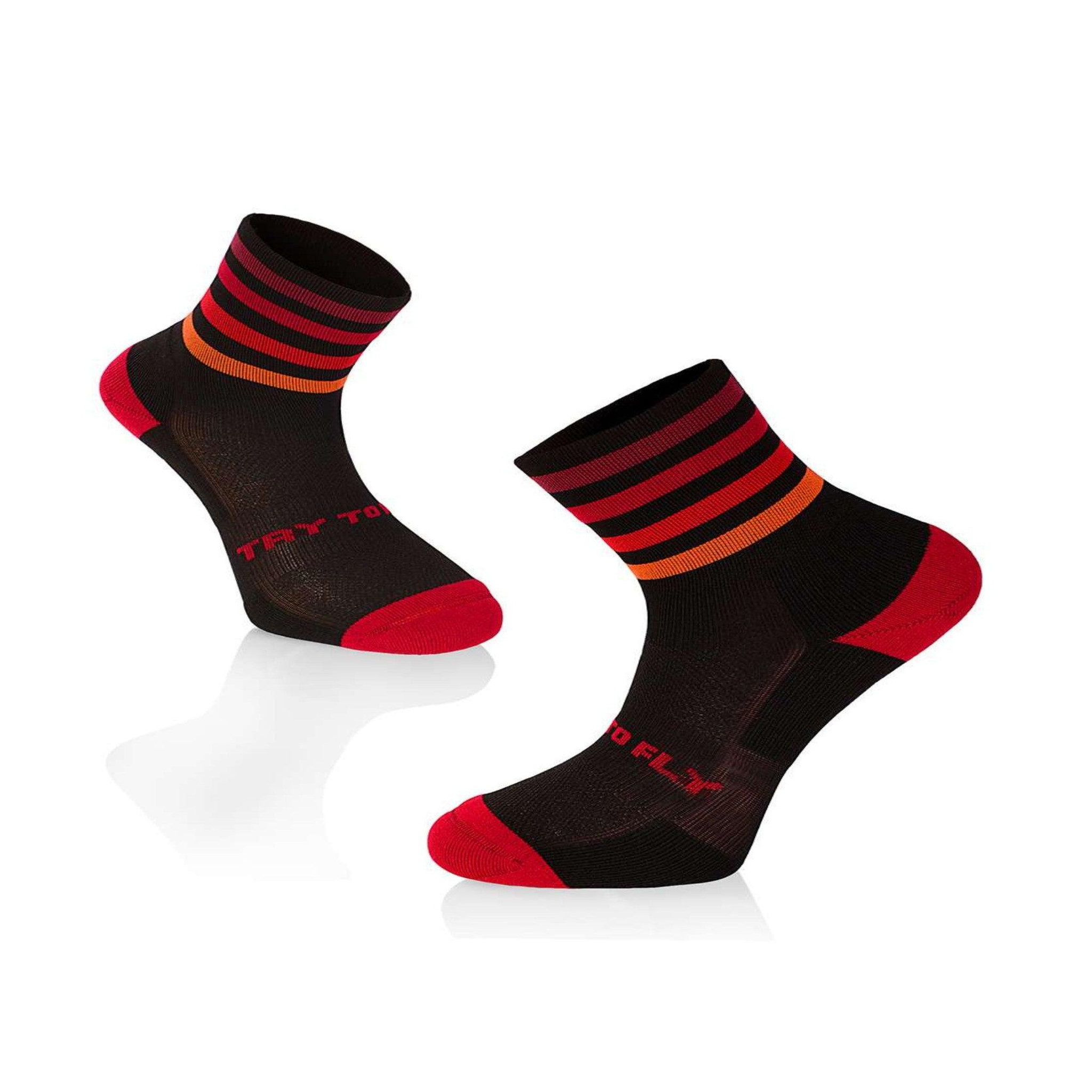 TRY TO FLY Chaussettes running microlon® noir & rouge. Coloris disponibles : Multicolore