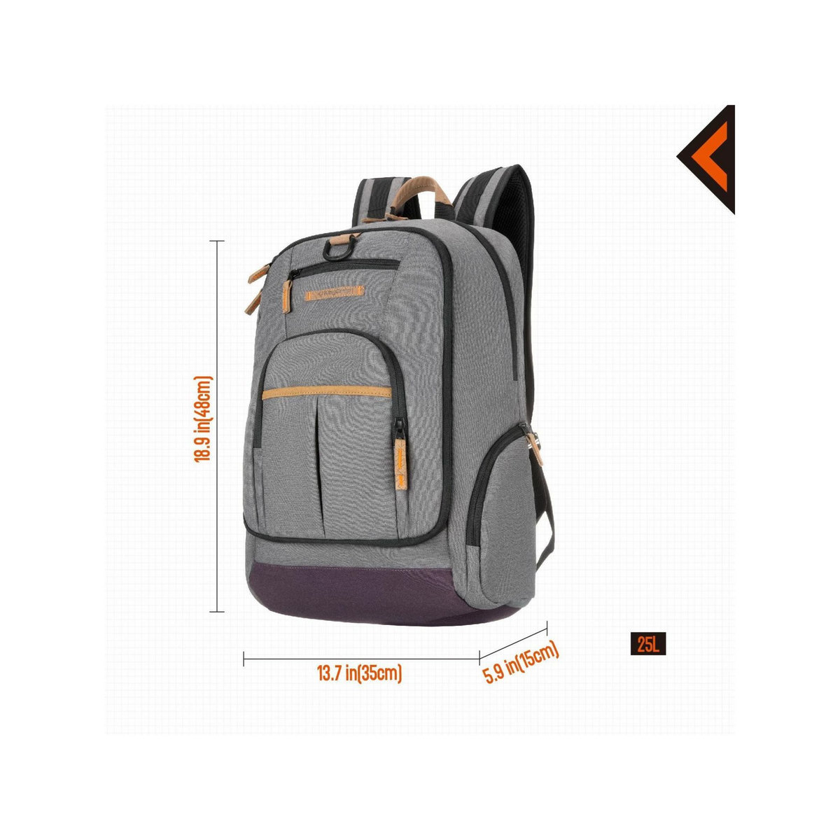 KINGCAMP Sac à dos - Kingcamp - Modèle Arches - Gris - 35 x 15 x 48 cm