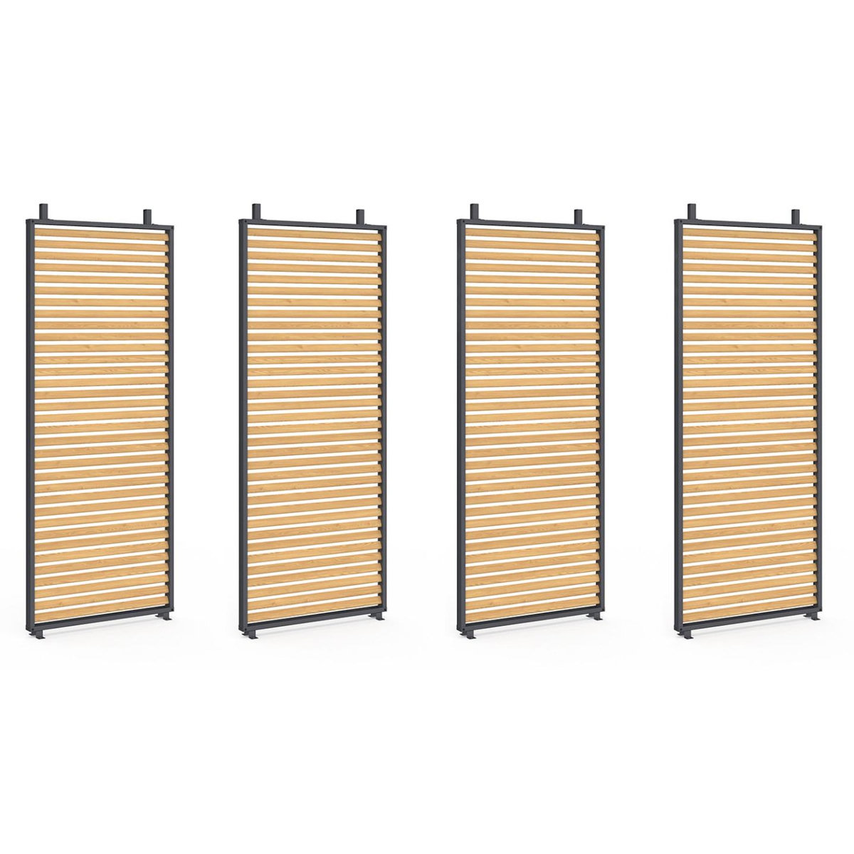 ID MARKET Pergola édition collector persiennes horizontales effet bois et toit rétractable 3x4M 4 pans modulables gris anthracite