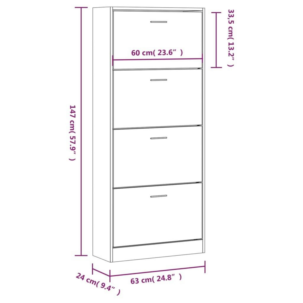 VIDAXL Armoire a chaussures Chene sonoma 63x24x147cm Bois d'ingenierie