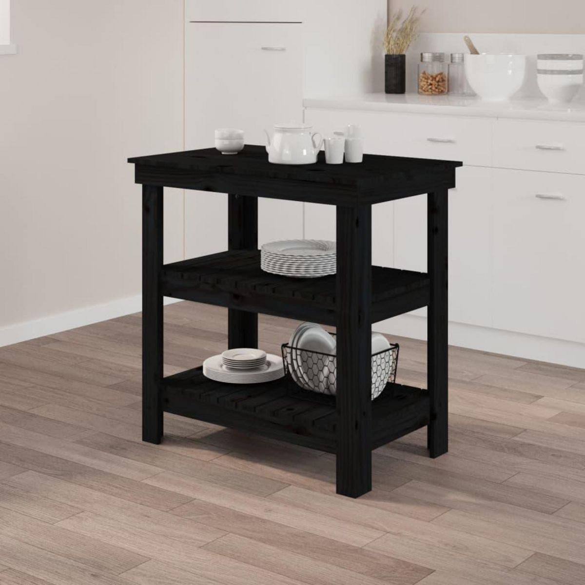 VIDAXL Banc de travail Noir 78,5x50x80 cm Bois de pin massif