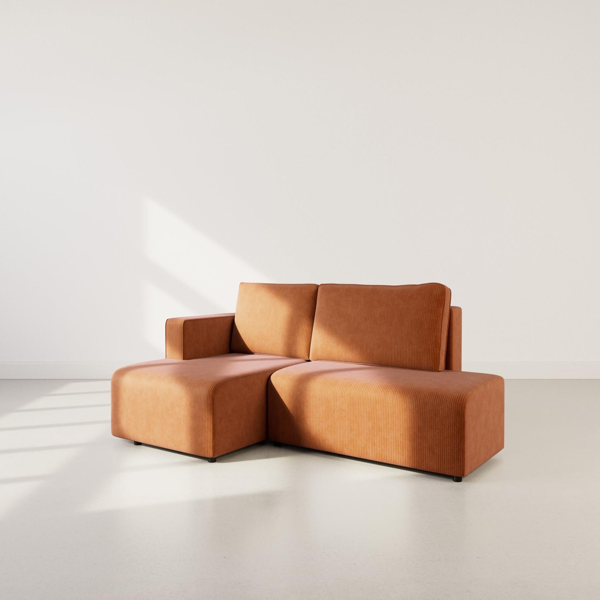BEST MOBILIER Topaze - canapé d'angle gauche 4 places convertible avec coffre en velours côtelé. Coloris disponibles : Beige, Bleu, Noir, Gris, Orange, Vert