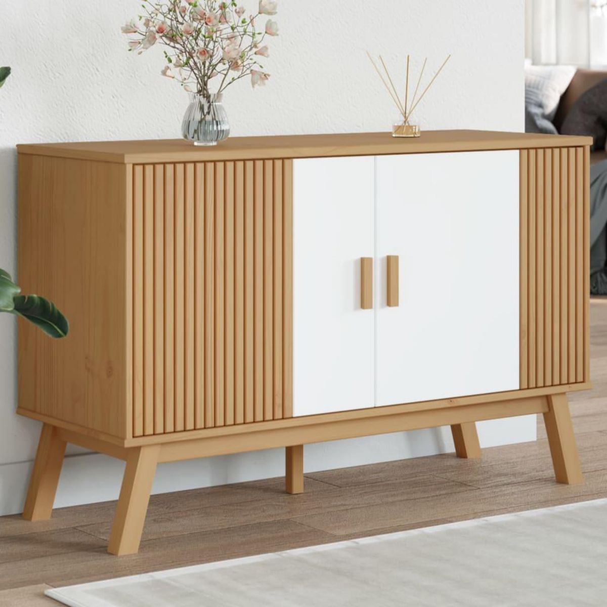 VIDAXL Buffet OLDEN blanc et marron 114x43x73,5 cm bois massif de pin