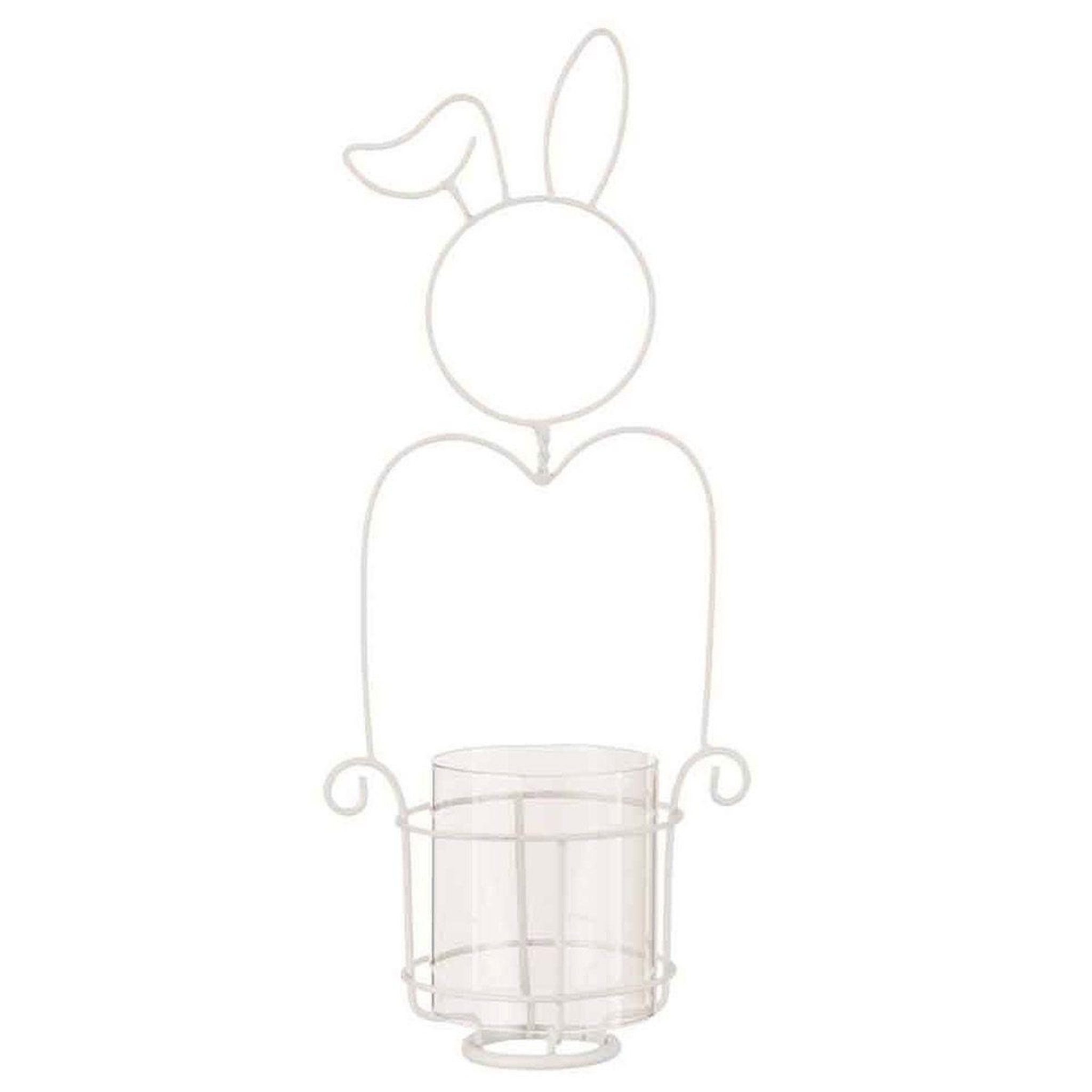 J-LINE Photophore déco en métal  lapin  41cm blanc
