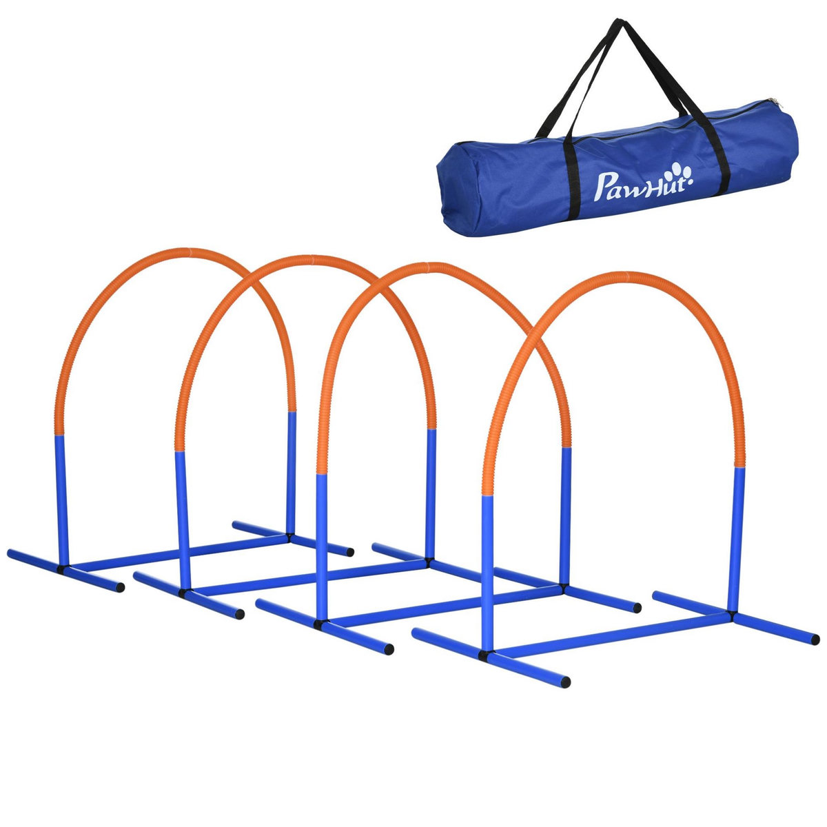 PAWHUT Kit d'agilité pour chien - 4 arcs d'agilité, sac de transport - plastique orange bleu