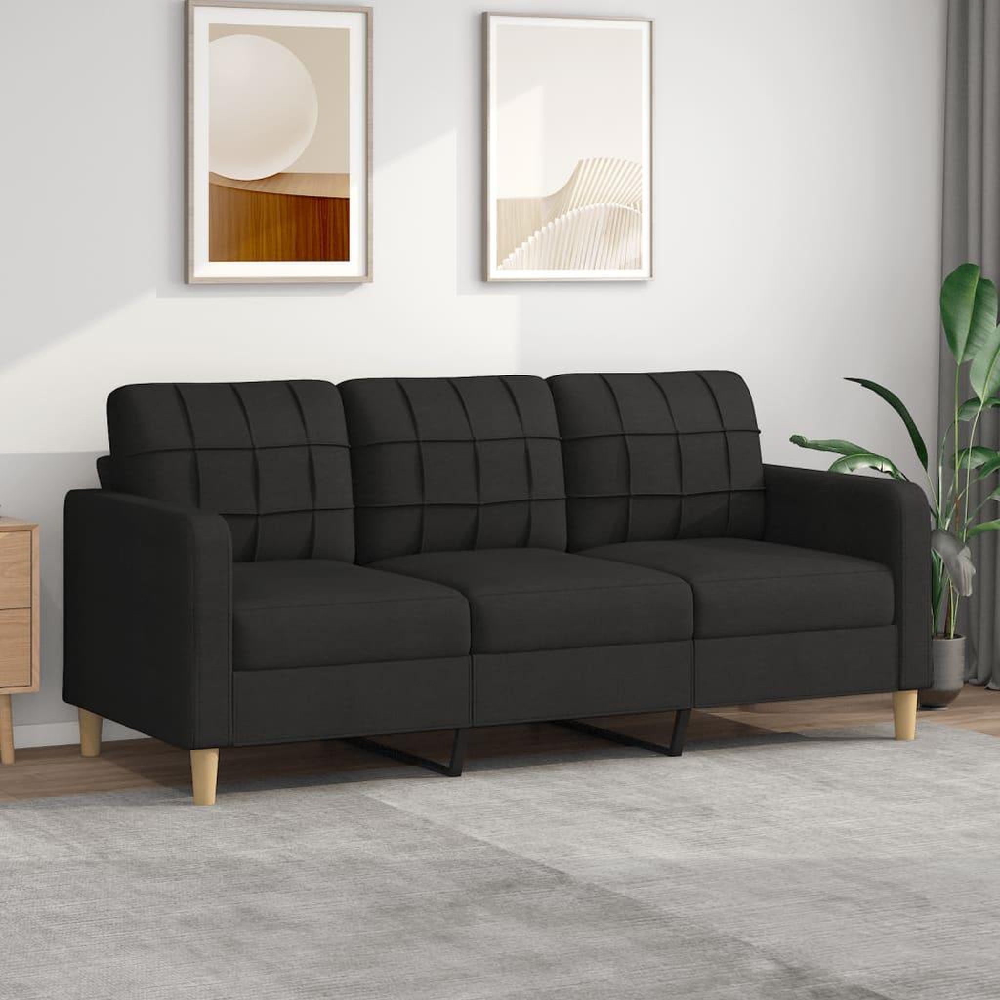 VIDAXL Canape a 3 places Noir 180 cm Tissu