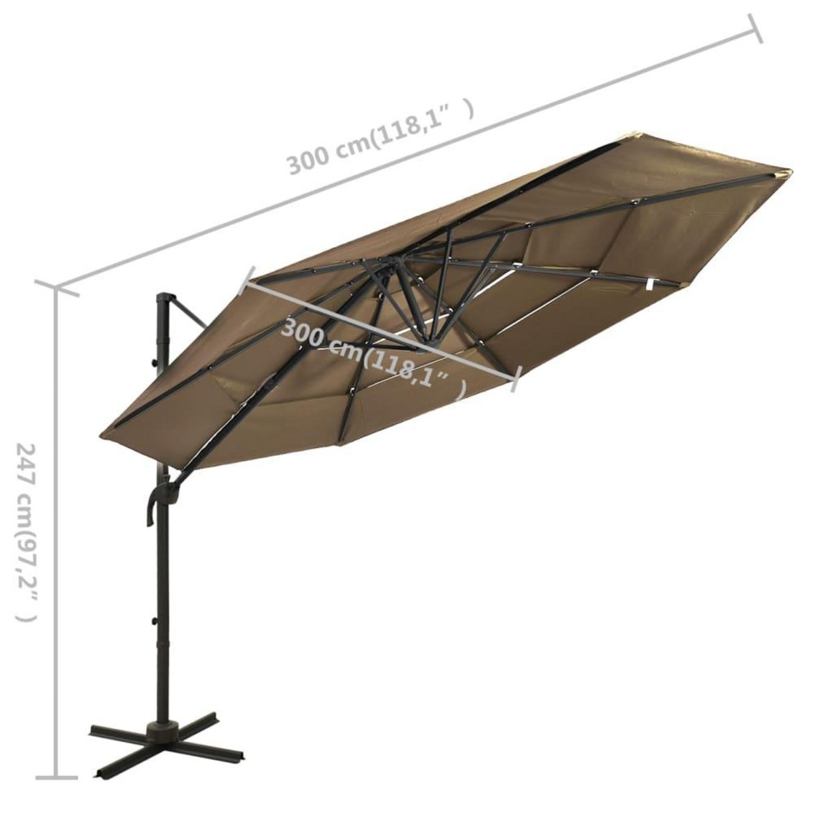 VIDAXL Parasol de jardin a 4 niveaux avec mat en aluminium taupe 3x3 m