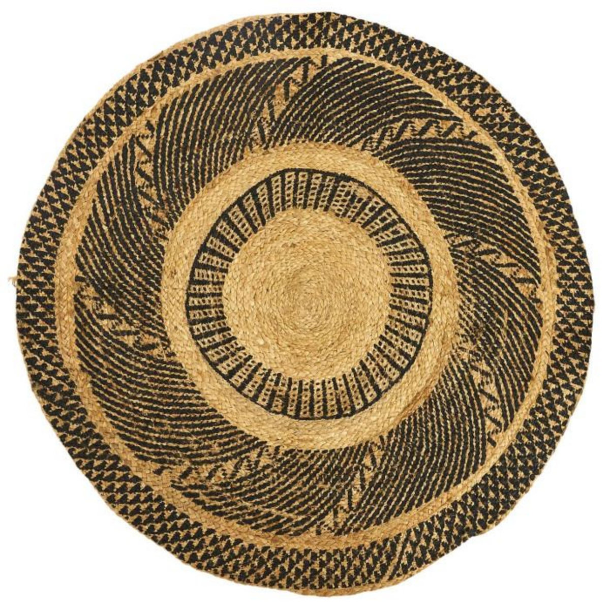 Paris Prix Tapis Rond Déco en Jute  Imprimé  90cm Noir