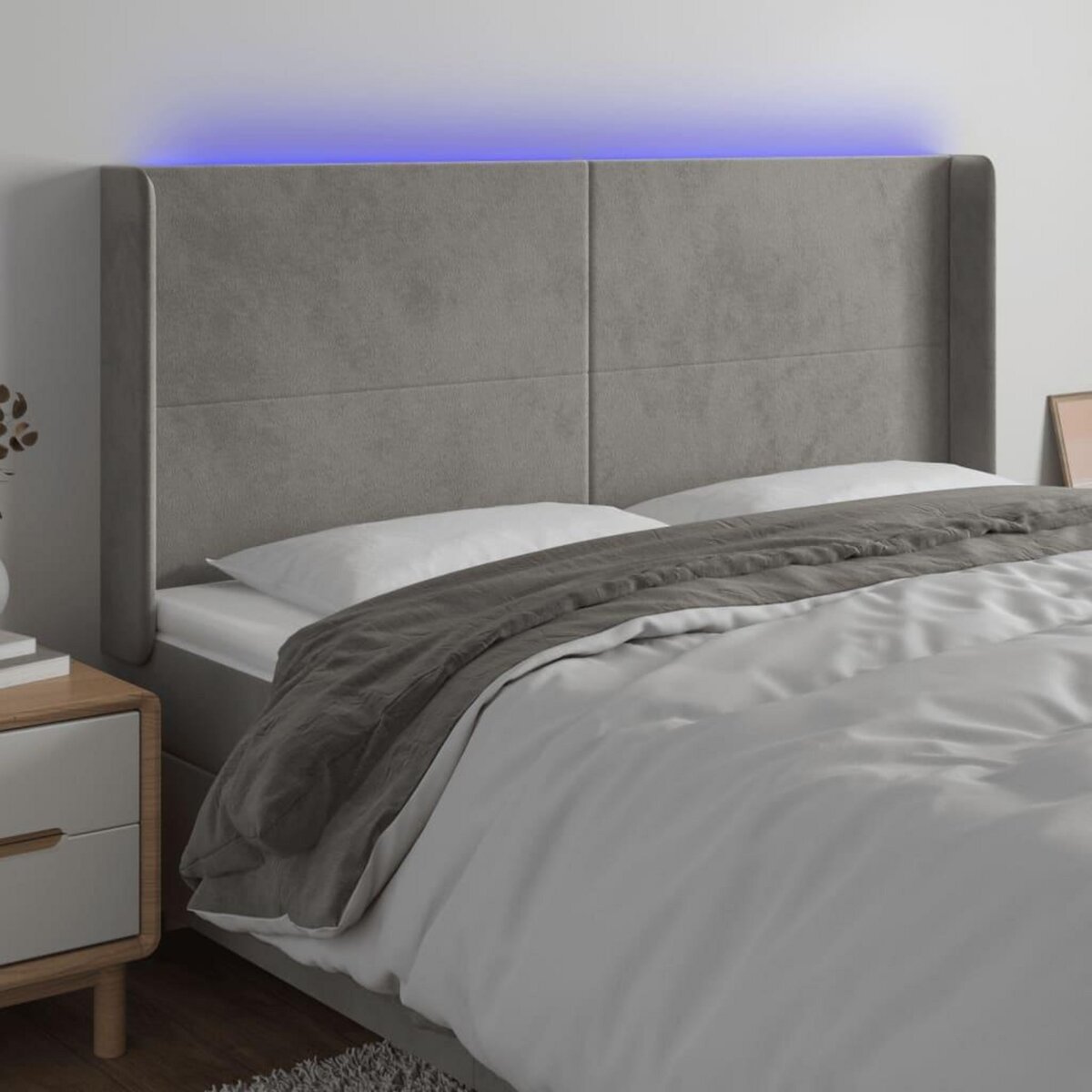 VIDAXL Tete de lit a LED Gris clair 163x16x118/128 cm Velours