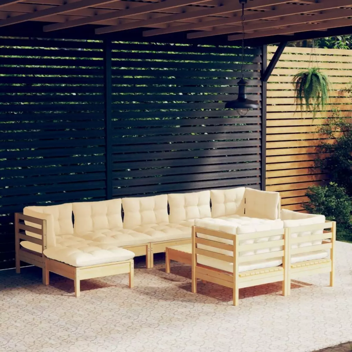 VIDAXL Salon de jardin 10 pcs avec coussins creme Bois de pin solide