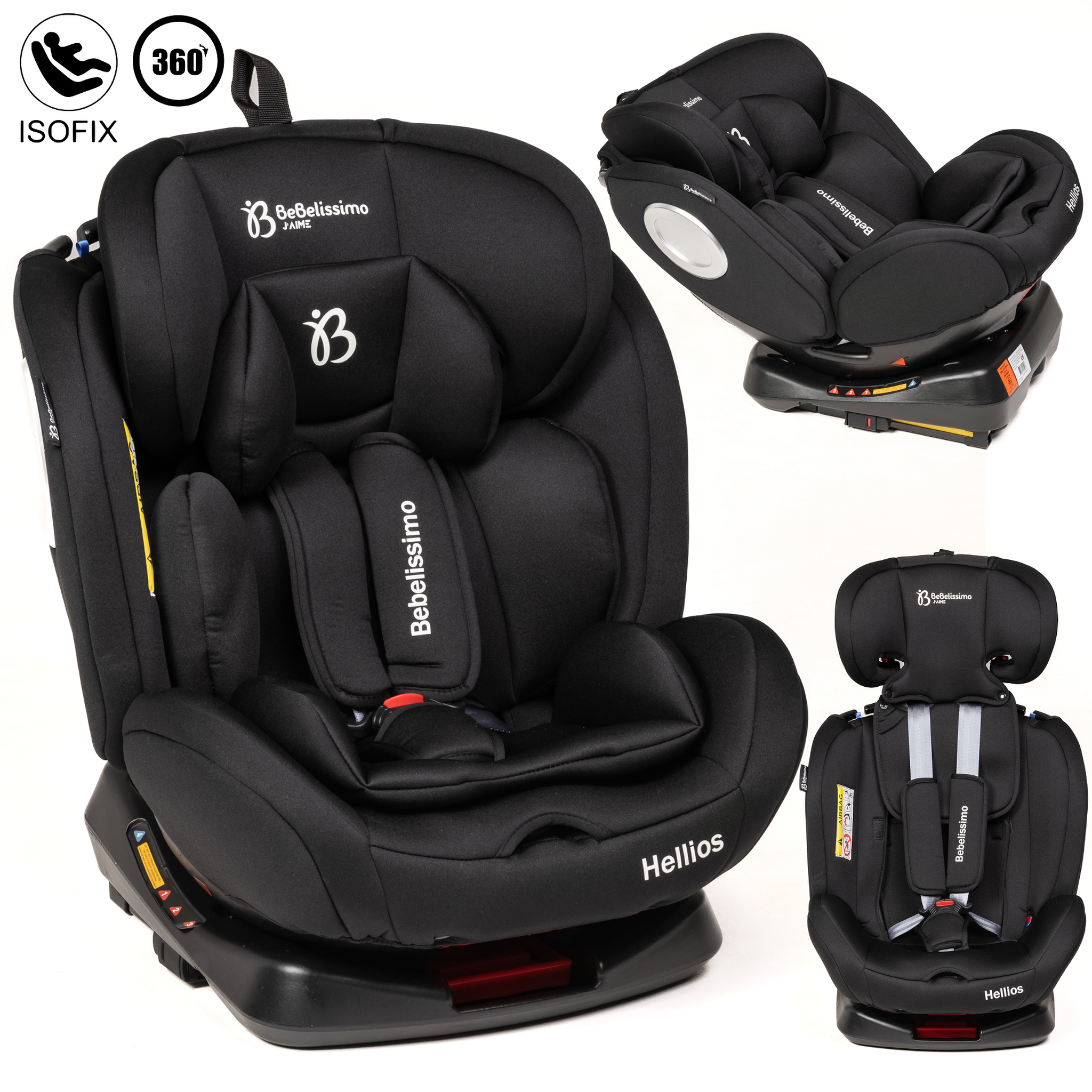 BEBELISSIMO Siège auto Isofix - pivotant 360 °- groupe 0+/1/2/3 - (0-36kg) - Hellios - noir /noir