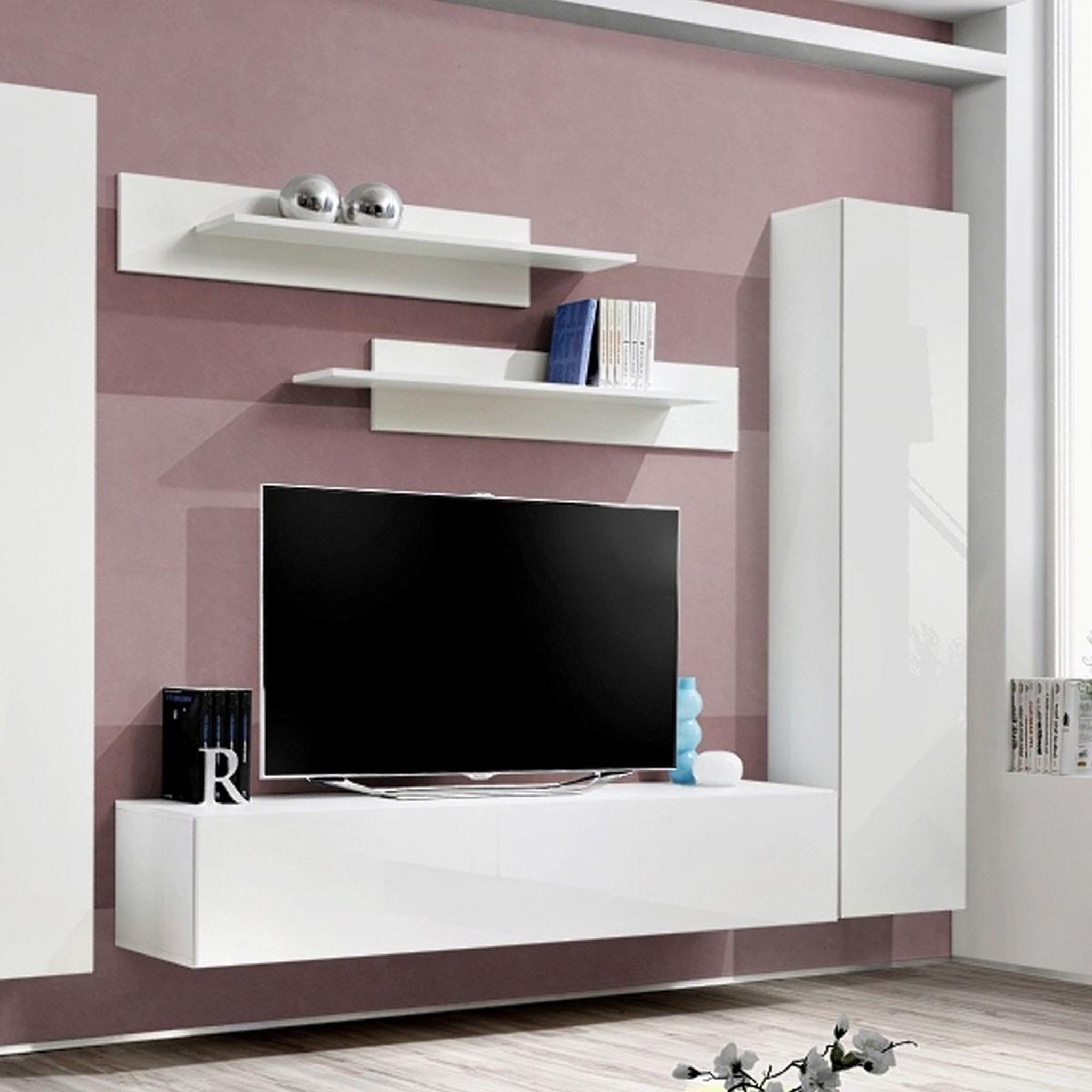 Voir la diapositive 3 : Paris Prix Ensemble meuble tv mural  fly c1  310cm blanc