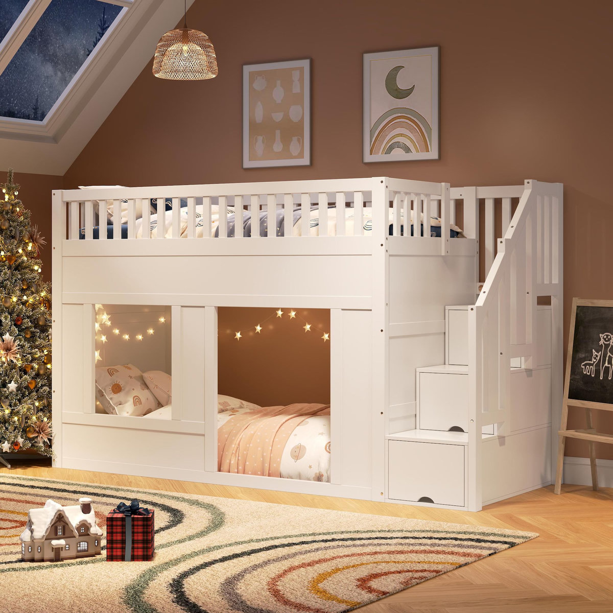 MERAX Lit superposé 90x200 cm coloris blanc bois massif