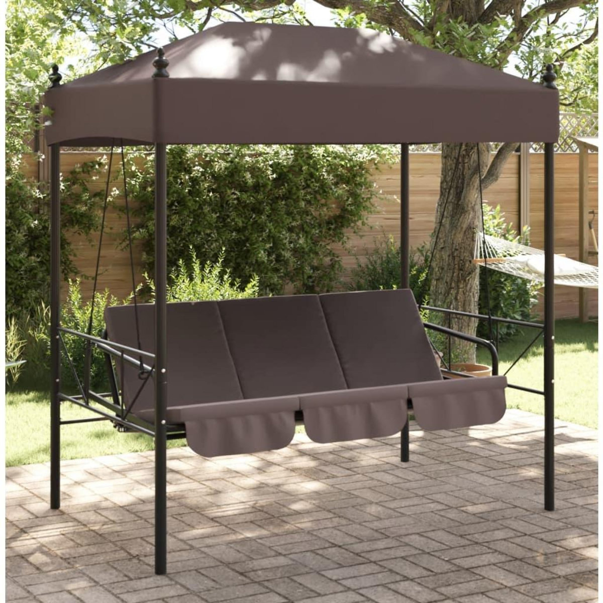 VIDAXL Balancelle de jardin avec auvent marron cafe acier