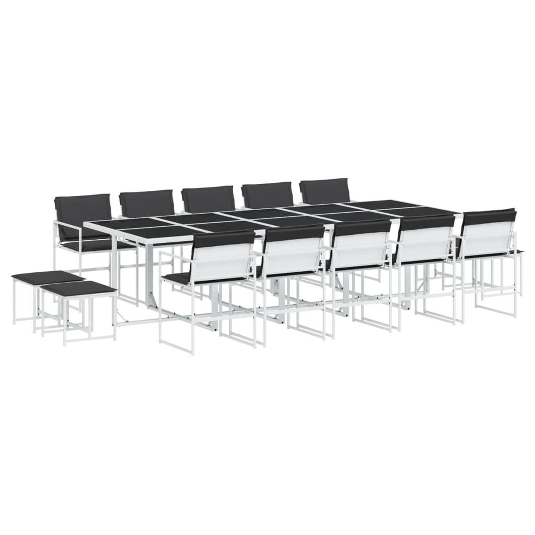 Voir la diapositive 2 : VIDAXL Ensemble a manger de jardin avec coussins 15pcs blanc textilene
