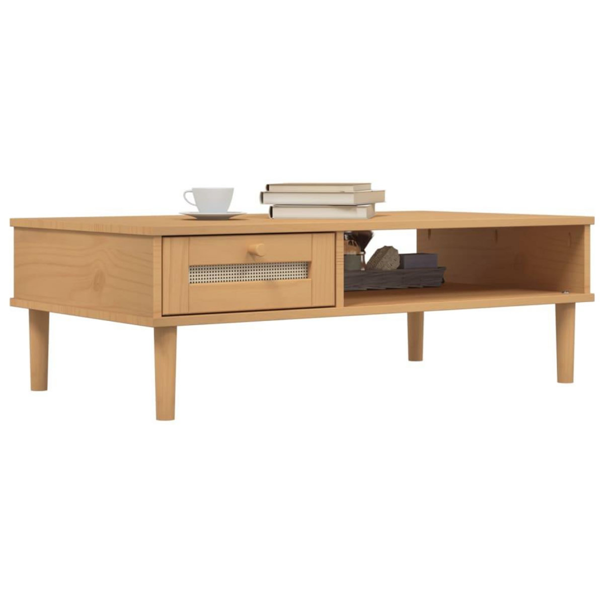 VIDAXL Table basse SENJA aspect rotin marron 100x55x33 cm bois massif