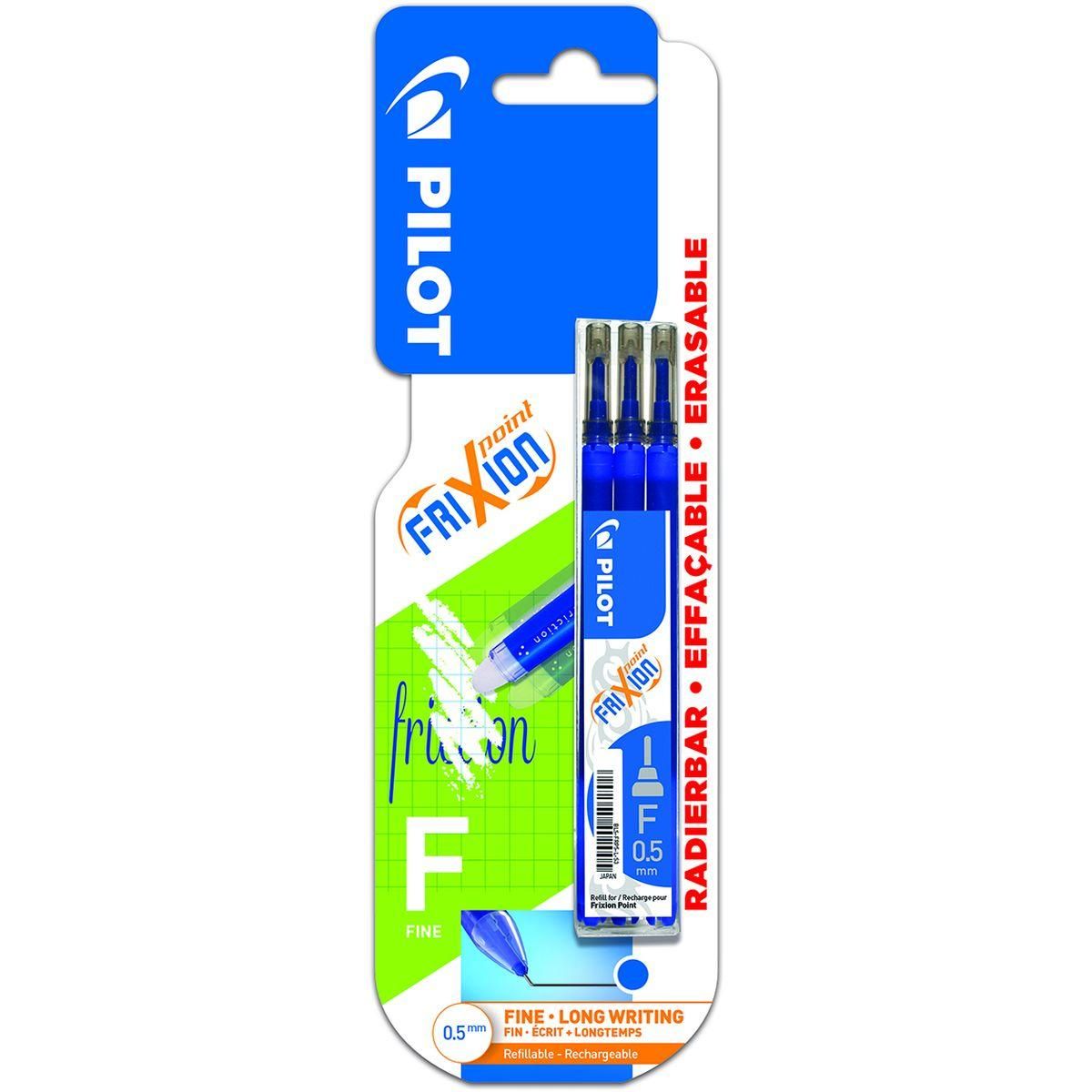 PILOT Lot de 3 recharges pour roller effaçable pointe fine FriXion Point bleu