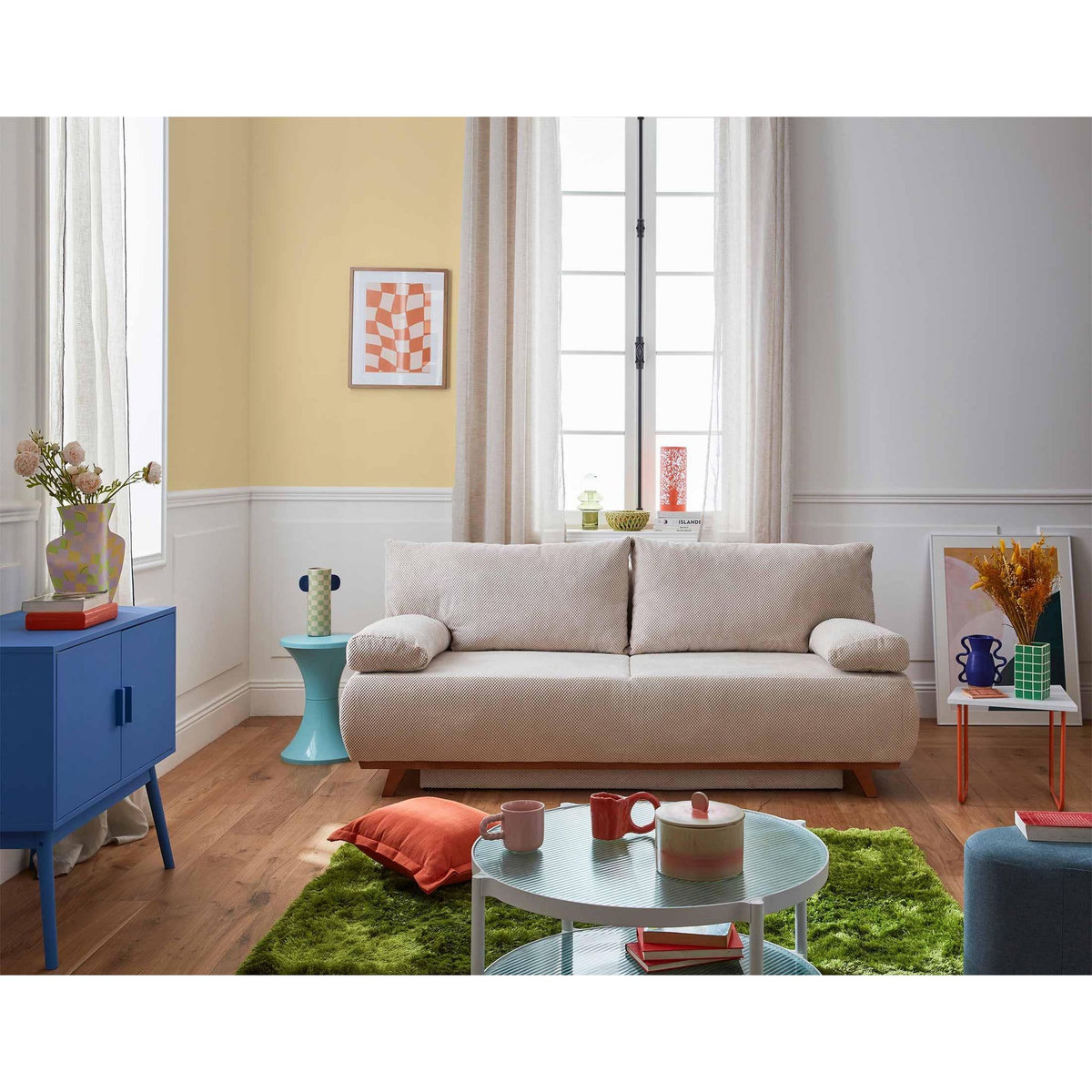 BEST MOBILIER Cristal - canapé 3 places - convertible avec coffre - en velours texturé