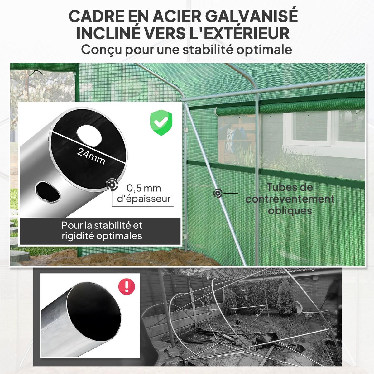 OUTSUNNY Serre de jardin 12 m² - serre tunnel 4 x 3 x 2 m porte 2 grandes fenêtres enroulables maillées acier galvanisé PE blanc