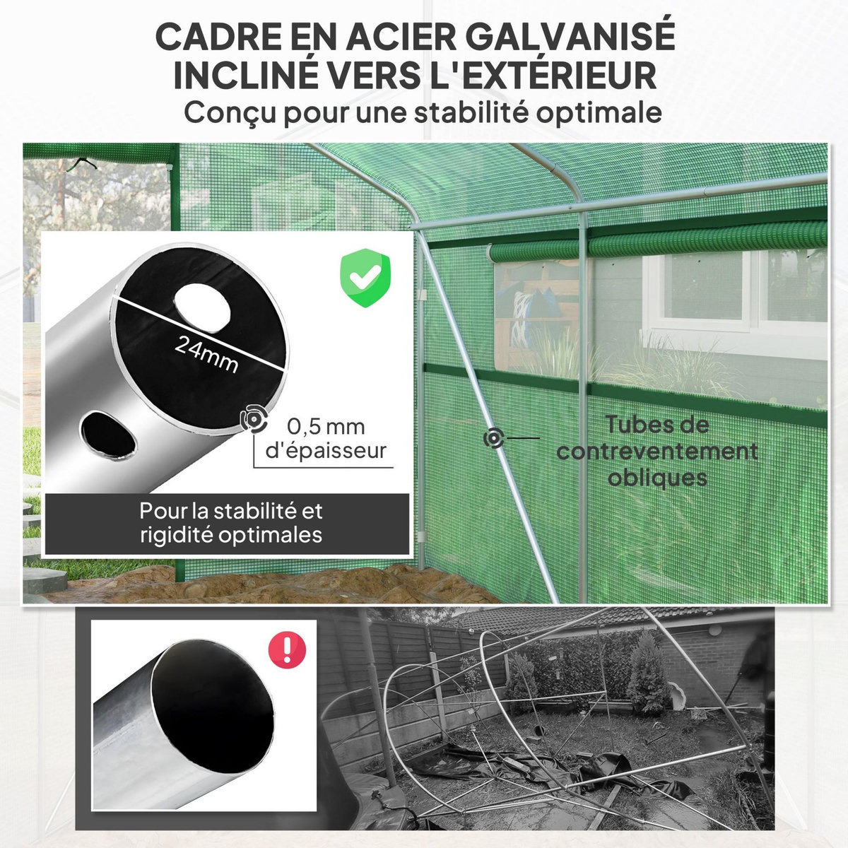 OUTSUNNY Serre de jardin 12 m² - serre tunnel 4 x 3 x 2 m porte 2 grandes fenêtres enroulables maillées acier galvanisé PE blanc