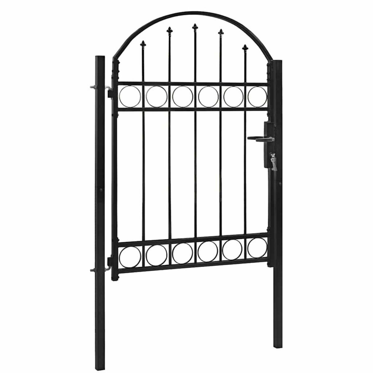 VIDAXL Portail de cloture avec partie superieure arquee en acier 104 x 125 cm Noir