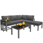 MERAX Salon de jardin angle 5 places en fer avec 2 tables basses, coussins, gris
