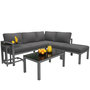 Voir la diapositive 1 : MERAX Salon de jardin angle 5 places en fer avec 2 tables basses, coussins, gris