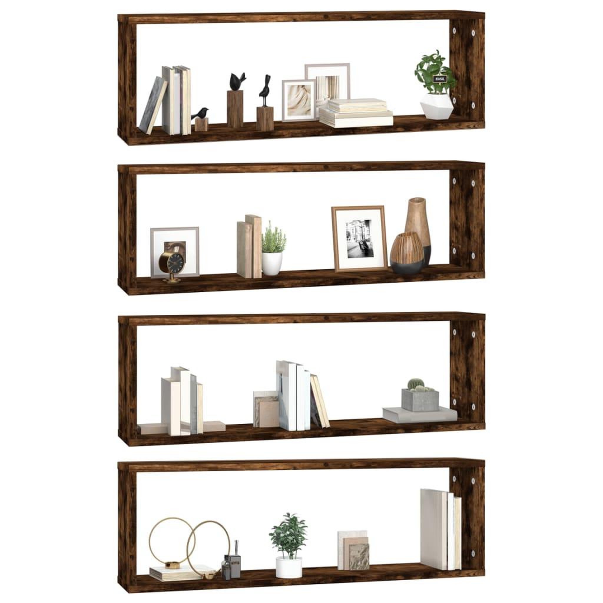 Voir la diapositive 4 : VIDAXL Etageres murales cubiques 4 pcs Chene fume 80x15x26,5 cm