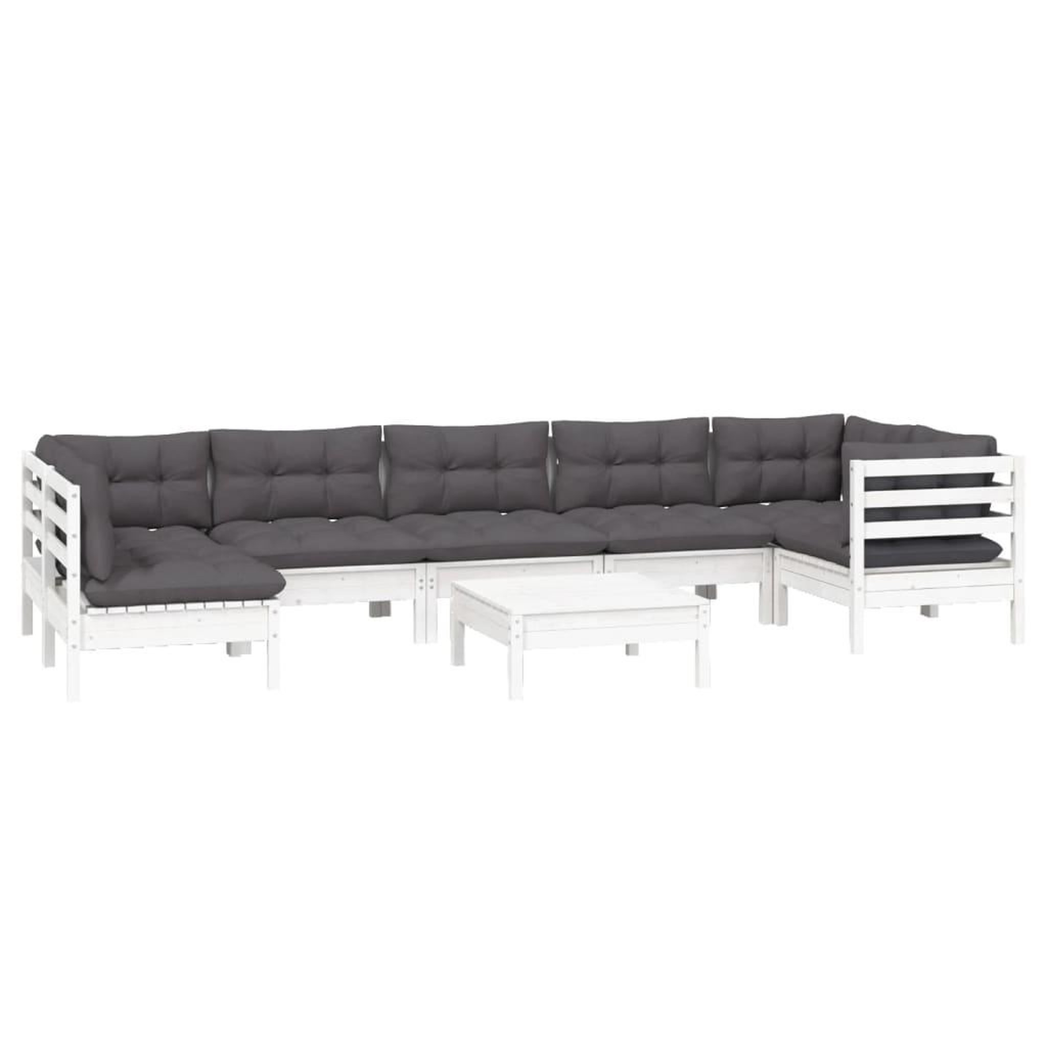 Voir la diapositive 3 : VIDAXL Salon de jardin 8 pcs avec coussins blanc bois de pin