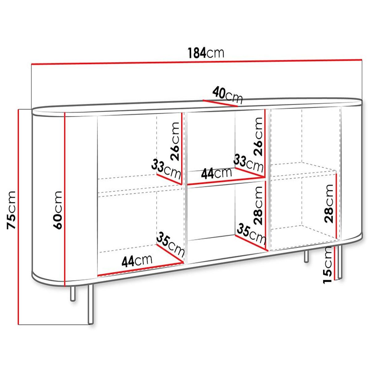 BEST MOBILIER Sansa - buffet bas 184 cm - 2 portes, 2 niches et 2 étagères - plateau effet marbre