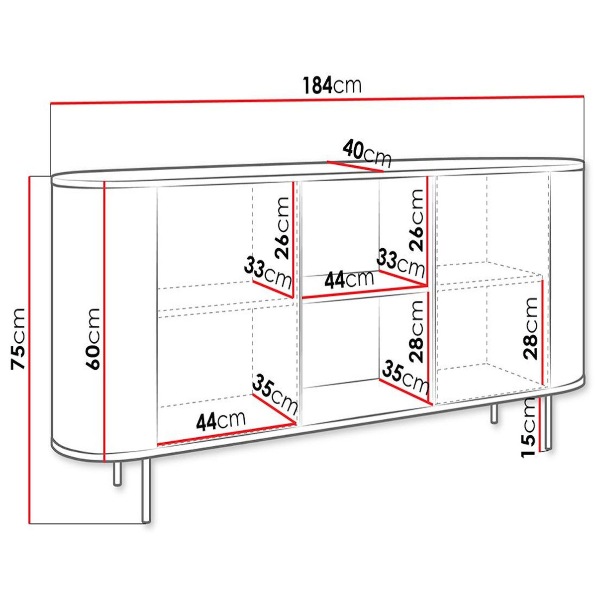 BEST MOBILIER Sansa - buffet bas 184 cm - 2 portes, 2 niches et 2 étagères - plateau effet marbre