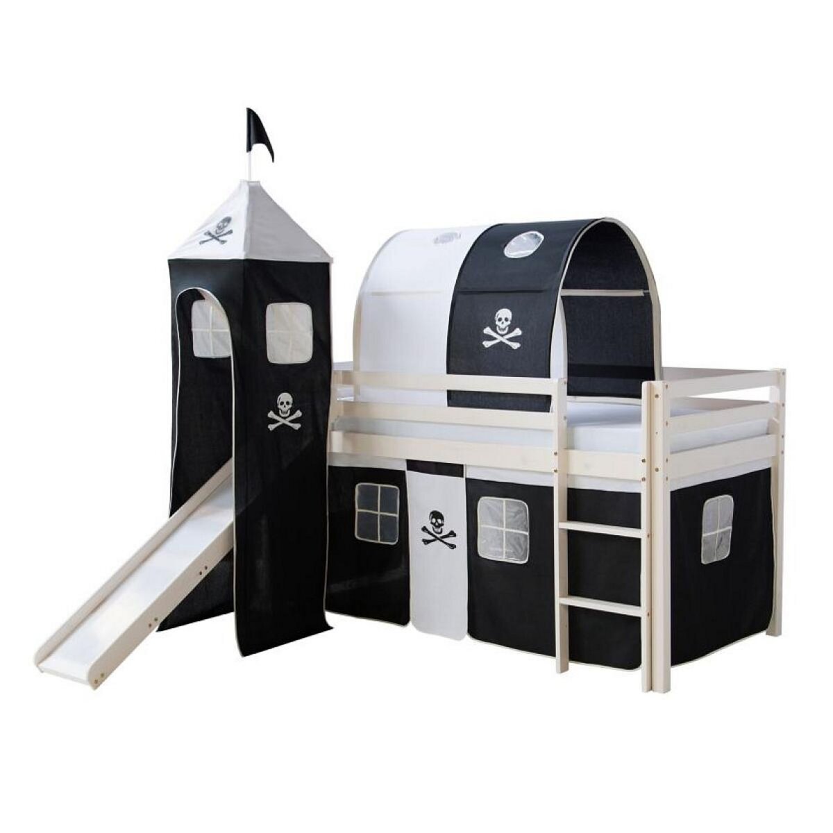 HomeStyle4U Lit noir mi-haut 90x200 cm tour toboggan matelas