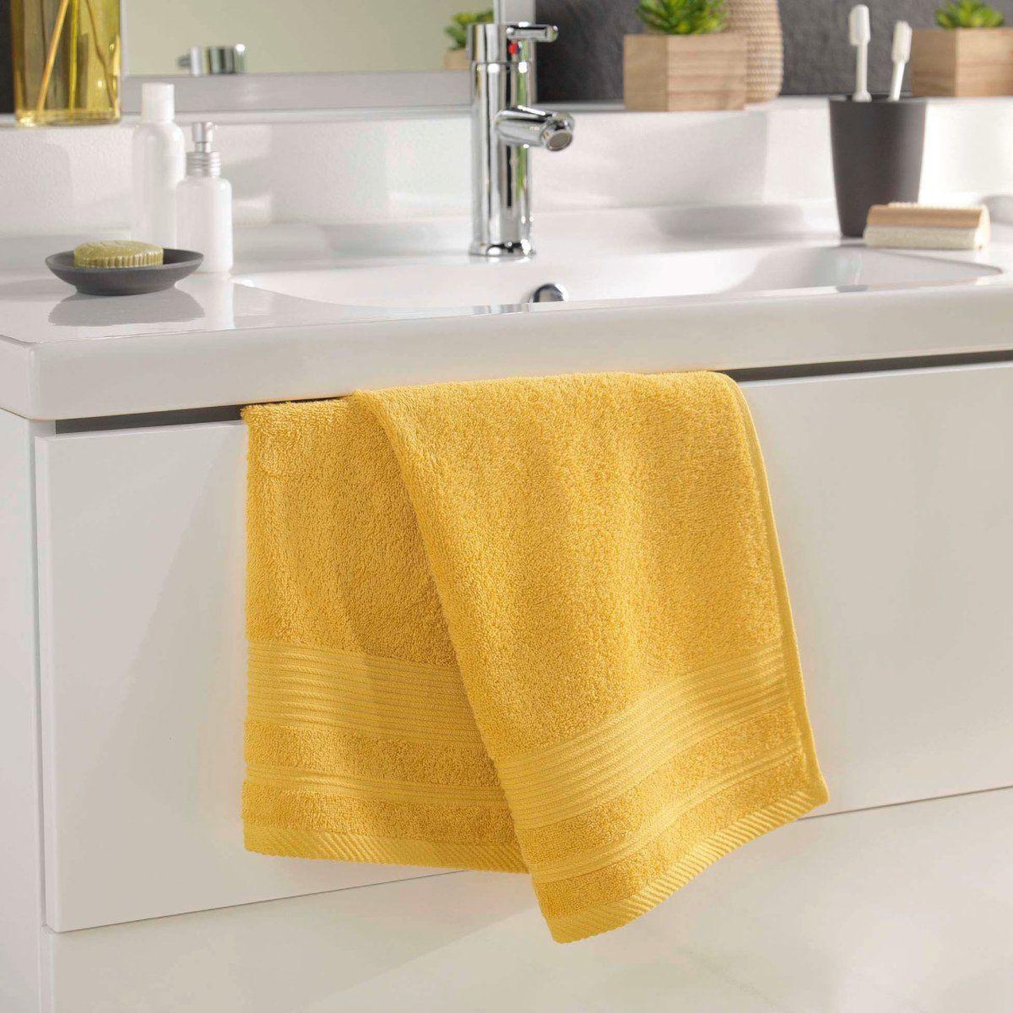 Voir la diapositive 2 : Douceur d'Intérieur Serviette de Toilette  Tendresse  50x90cm Mimosa