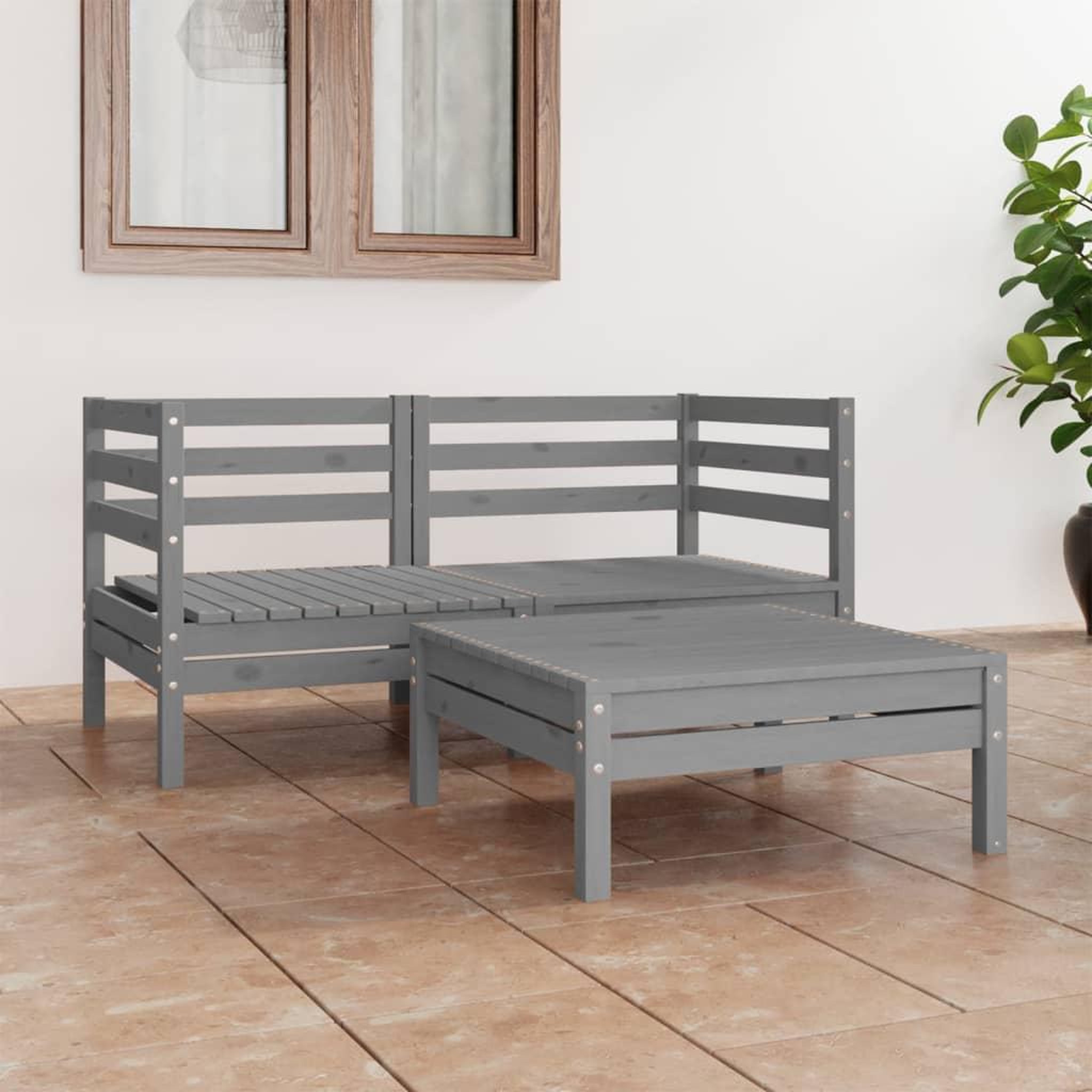 Voir la diapositive 1 : VIDAXL Salon de jardin 3 pcs Gris Bois de pin massif
