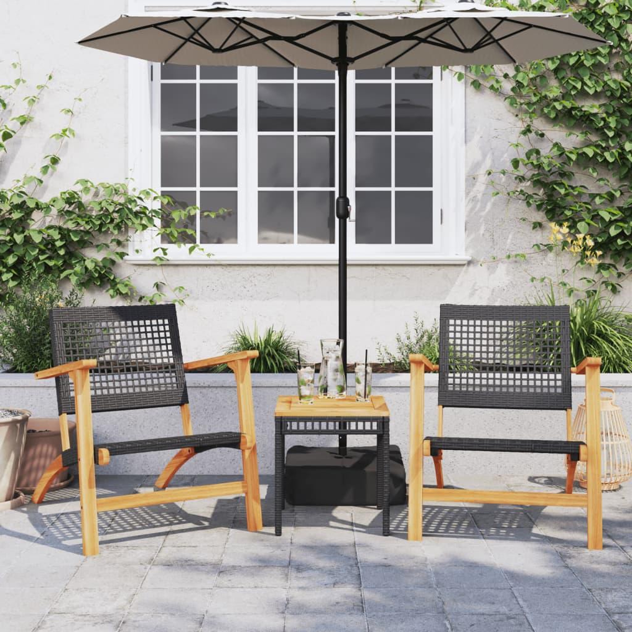 Voir la diapositive 3 : VIDAXL Chaises de jardin lot de 2 noir resine tressee et bois d'acacia