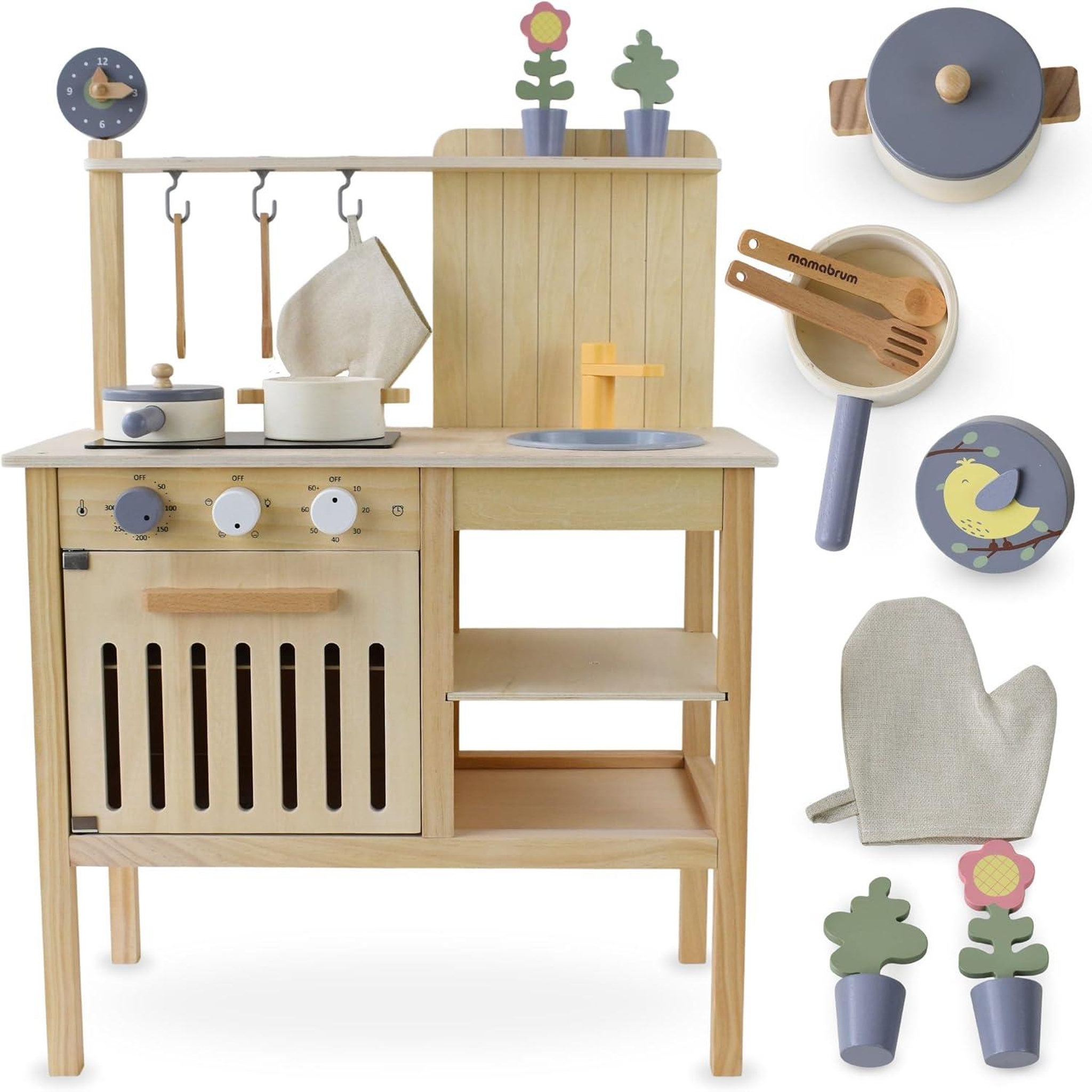 MAMABRUM Cuisine Enfant +3 Bois Mamabrum, Équipée d'accessoires Jeux D'imitation