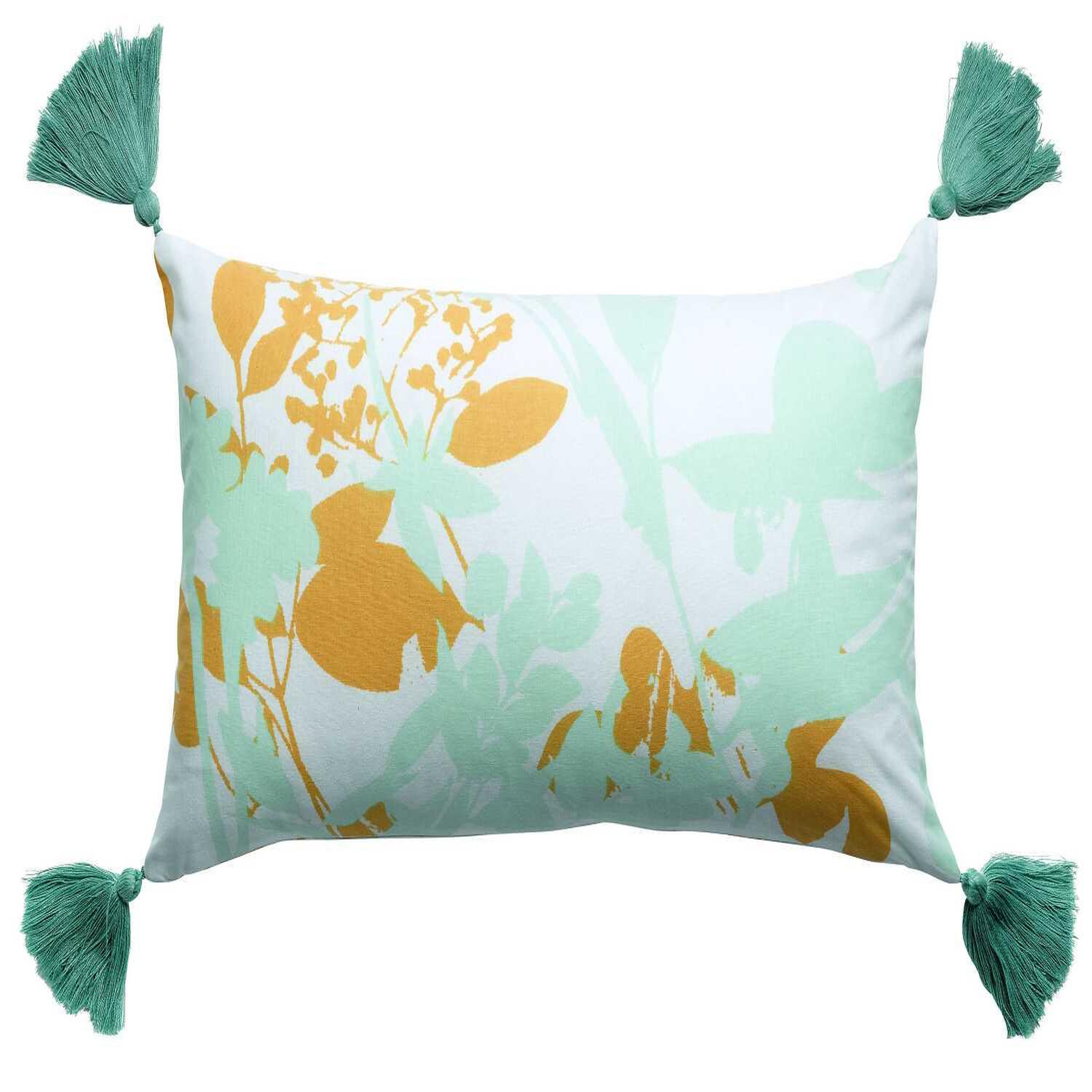 Les Ateliers du Linge Coussin décoratif imprimé en coton avec pompons
