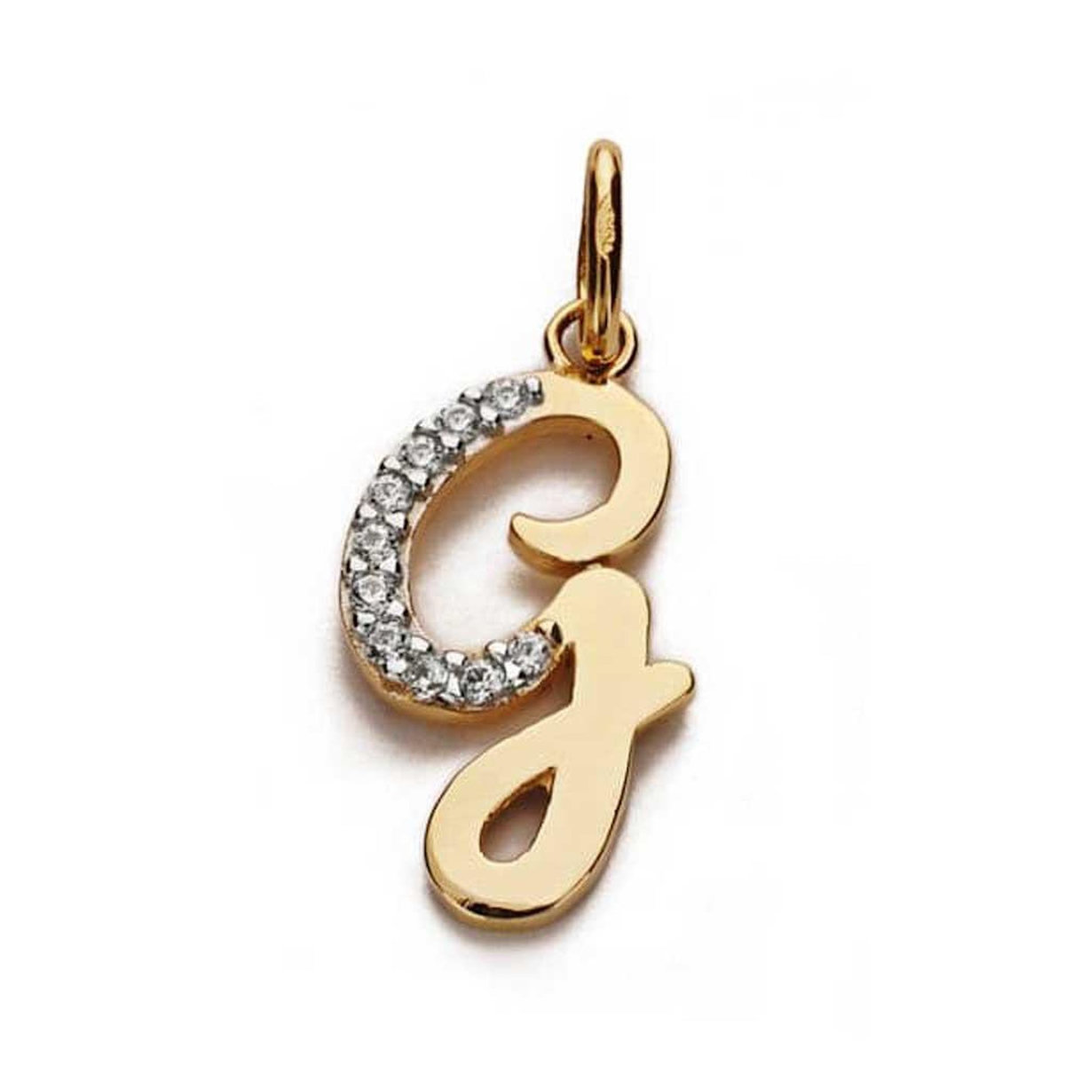 L'ATELIER D'AZUR Pendentif Or 18 Carats 750 Jaune Serti de Zirconiums - Initiale Lettre  G  - Chaine Offerte