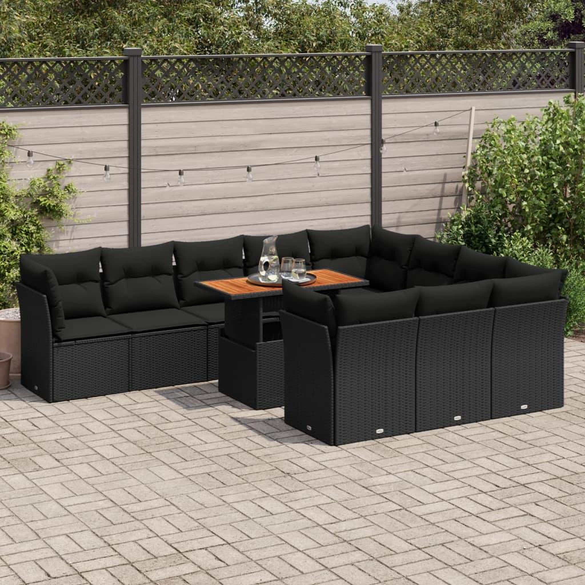 VIDAXL Salon de jardin 11 pcs avec coussins noir resine tressee
