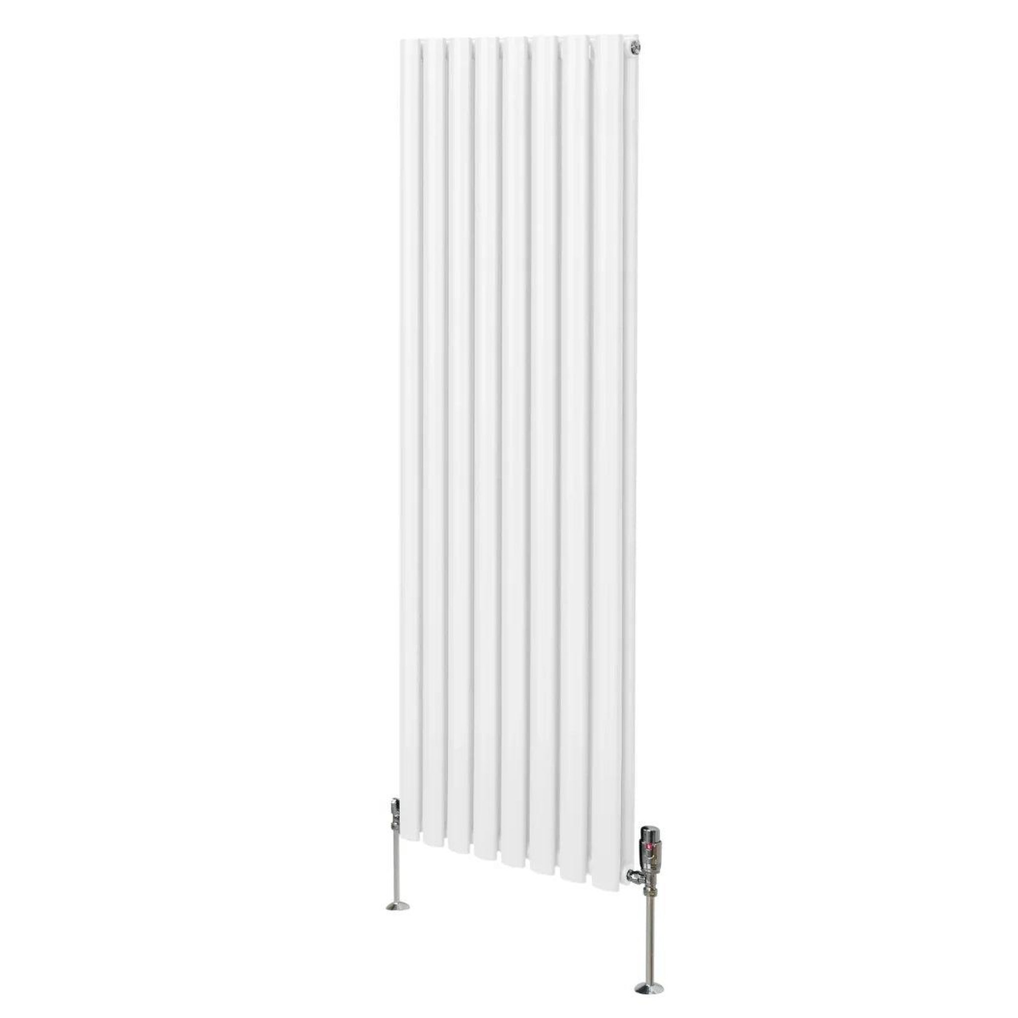MONSTERSHOP Radiateur à colonnes ovales & robinet, 2 panneaux - 1600 x 480 mm. Coloris disponibles : Blanc, Noir, Gris