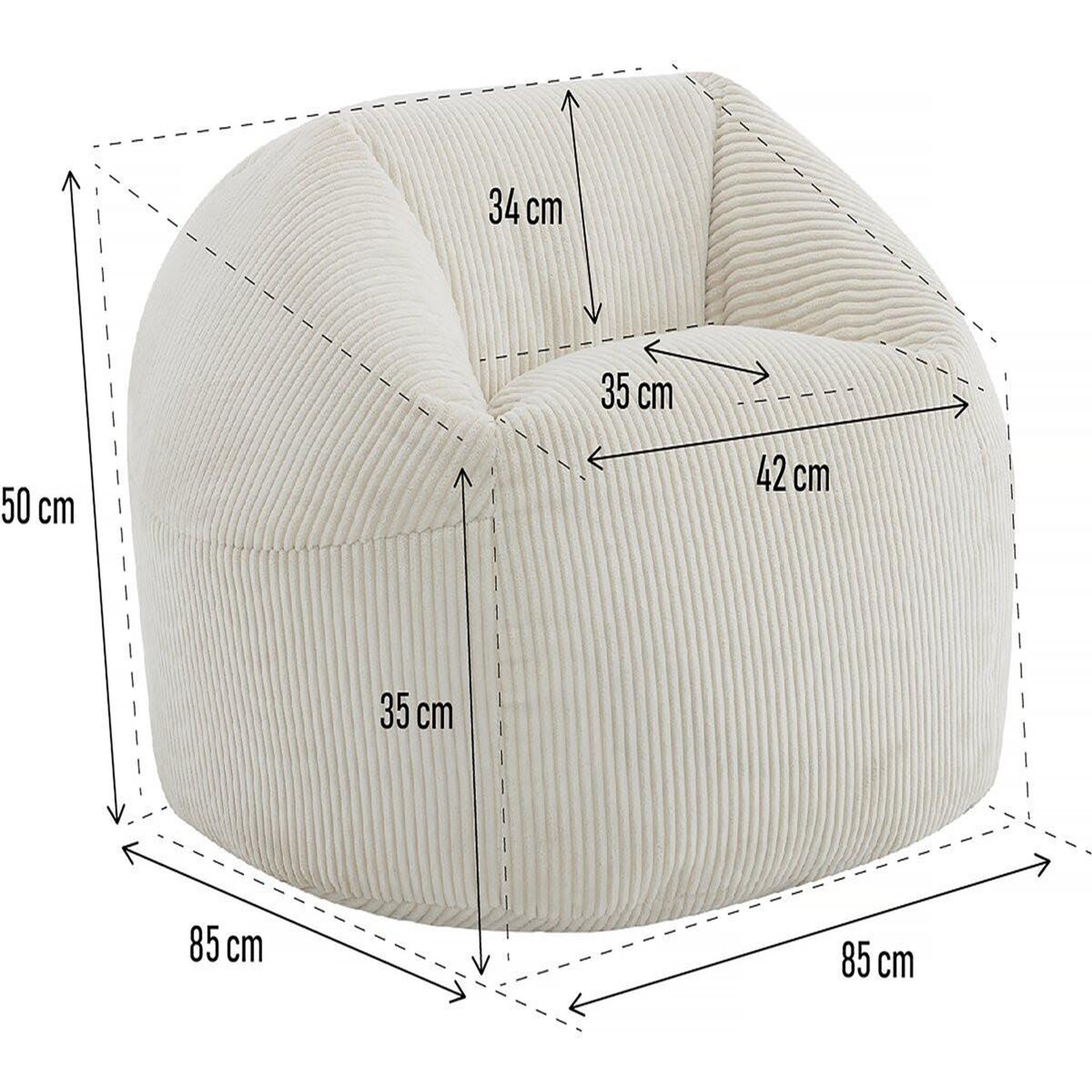 Voir la diapositive 3 : Habitat et Jardin Pouf en velours côtelé   Cusco  - 80 x 74 x 49 cm - Beige