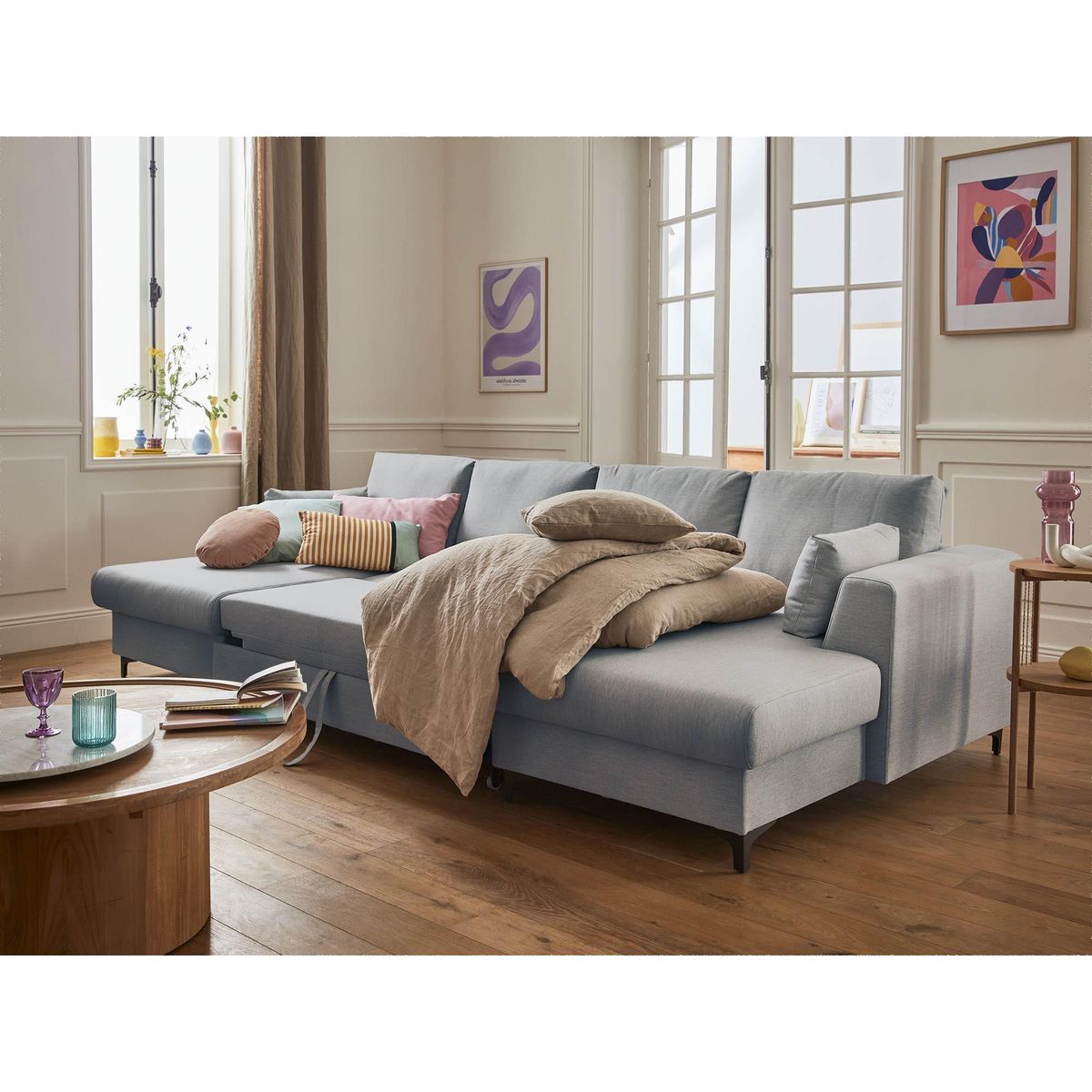 LISA DESIGN Tala - canapé panoramique en u - 7 places - convertible avec coffre - en tissu