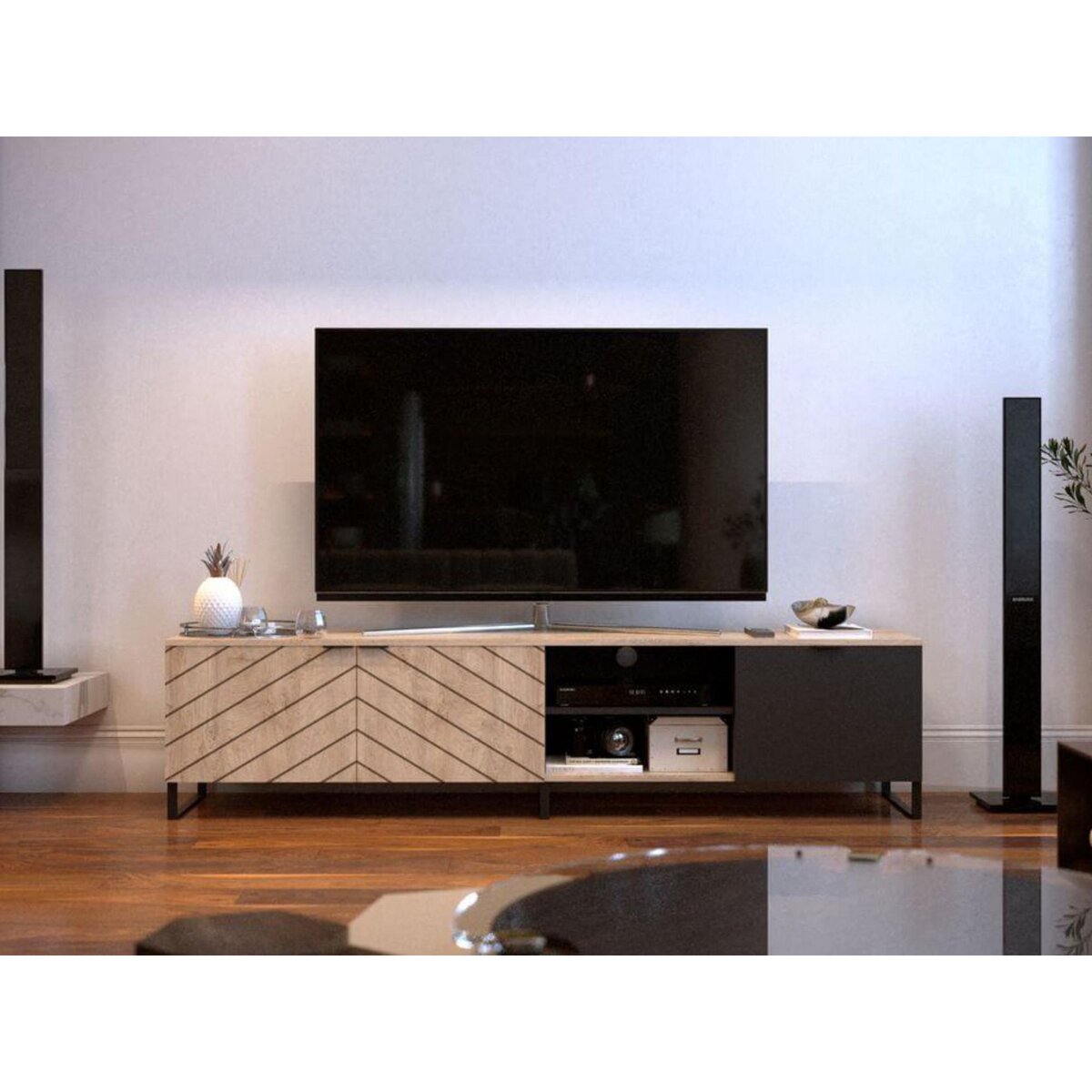Bobochic Bobochic auxane - meuble tv - bois et noir - 200 cm - style contemporain -