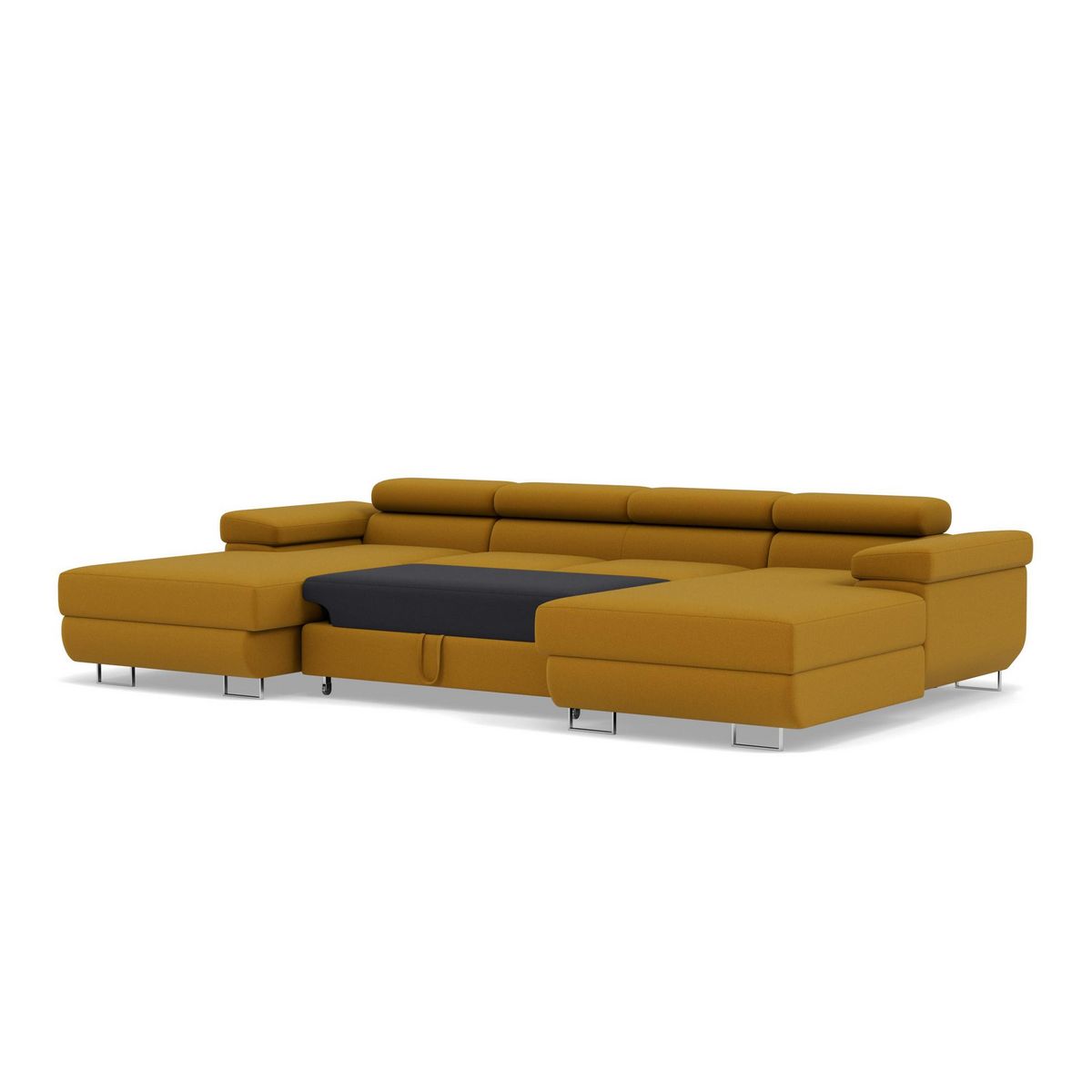 BEST MOBILIER Pablo - canapé panoramique en u - 7 places - convertible avec coffres et têtières réglables - en velours