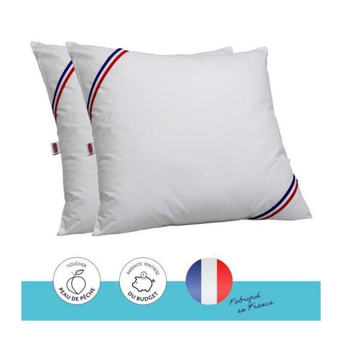 DODO DODO Lot de 2 oreillers Tendance - 60 x 60 cm - Garnissage 100% Polyester fibre creuse siliconee - Blanc